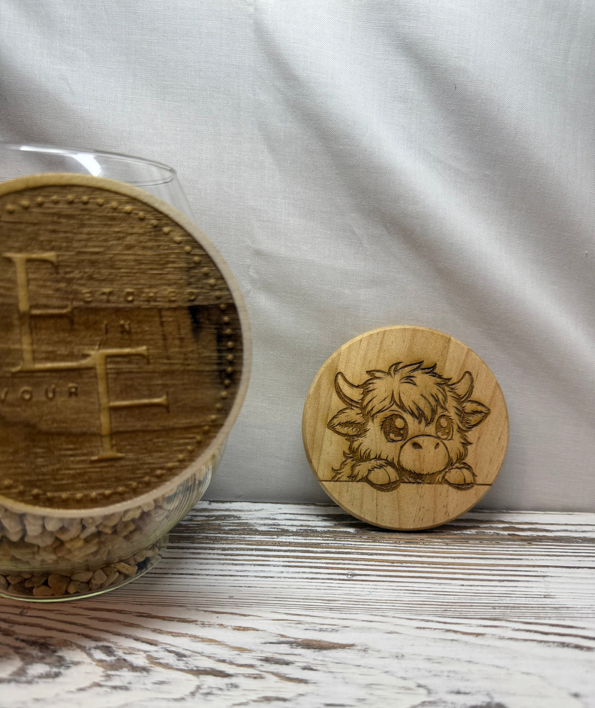 Highland Cow Peeking Laser Engraved Wood Coaster