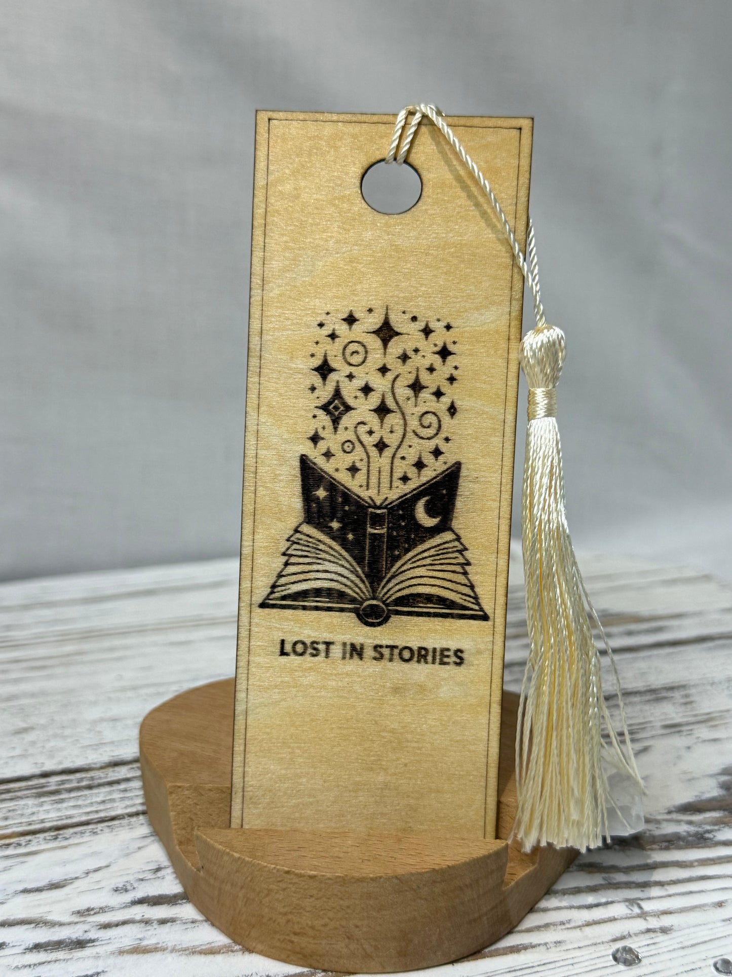 Lost in Stories - Laser Engraved Wood Bookmark