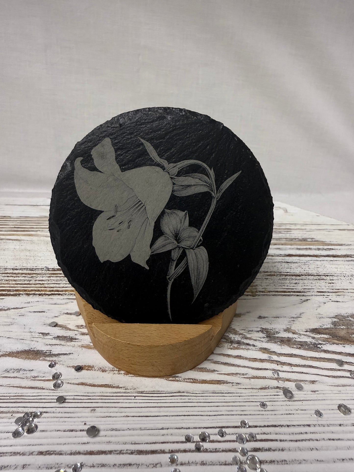 Flower Laser Engraved Slate Coaster