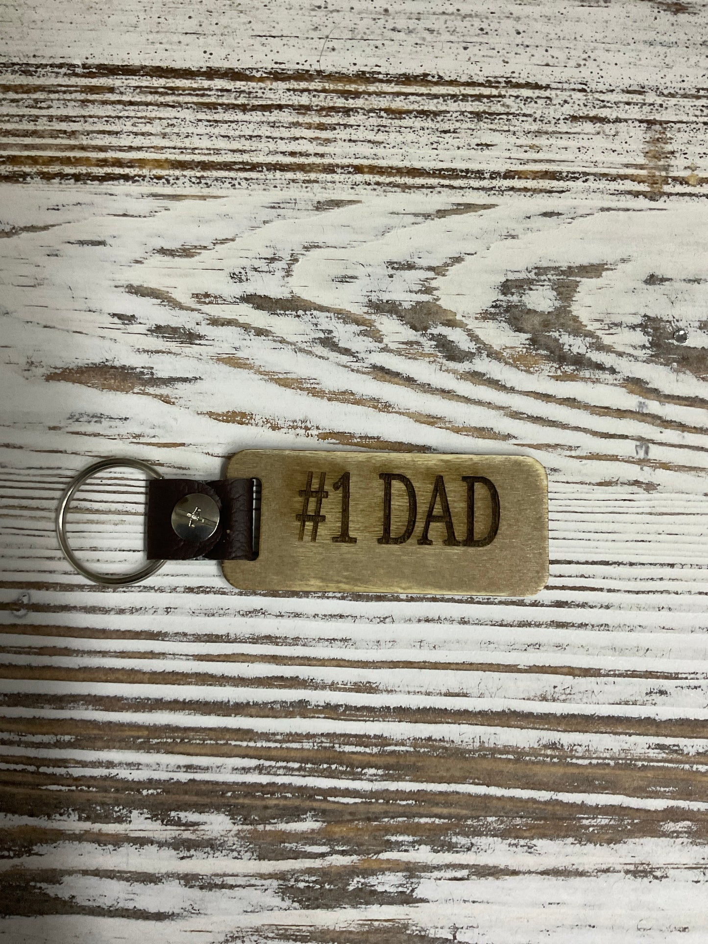 Laser Engraved Wood Keychains - Leather Accent