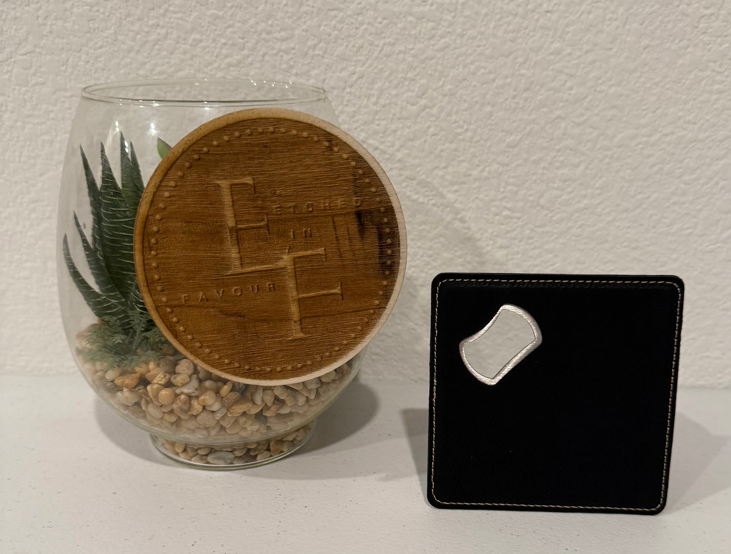 Custom Black Leatherette Coaster/Bottle Opener