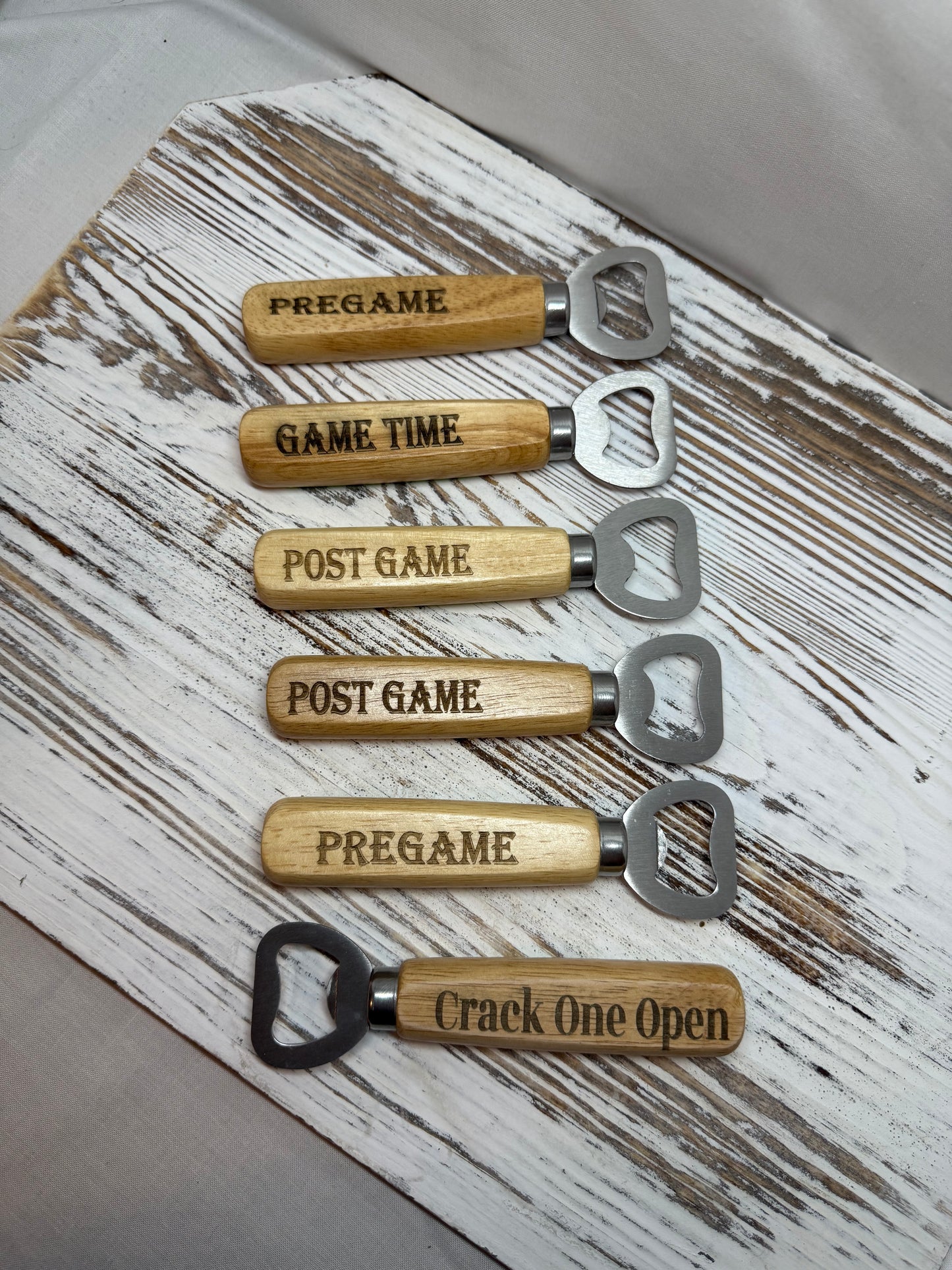Laser Engraved Wooden Handle Bottle Openers with Sayings