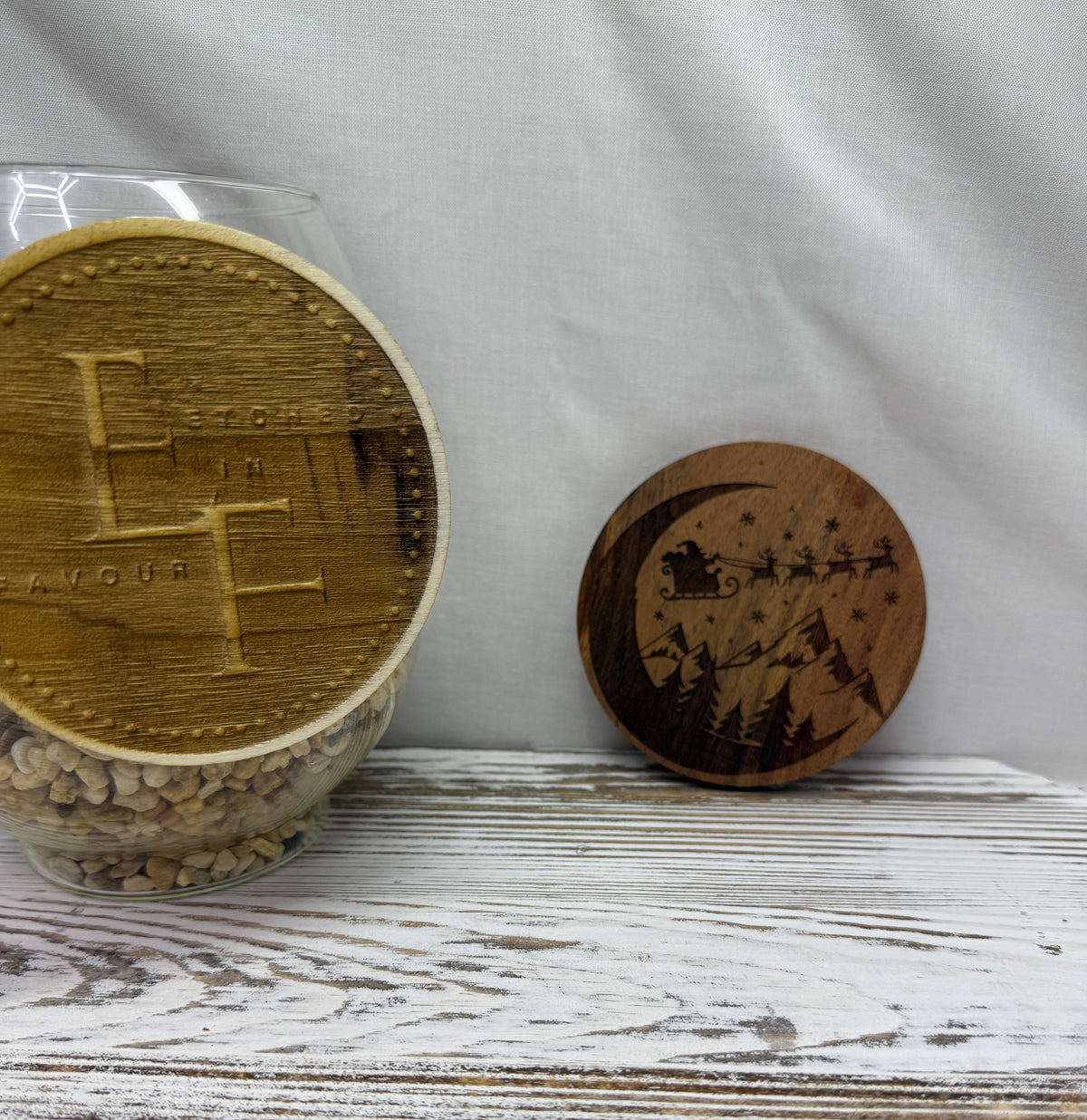 Santa and Snow-Capped Mountains Acacia Coaster