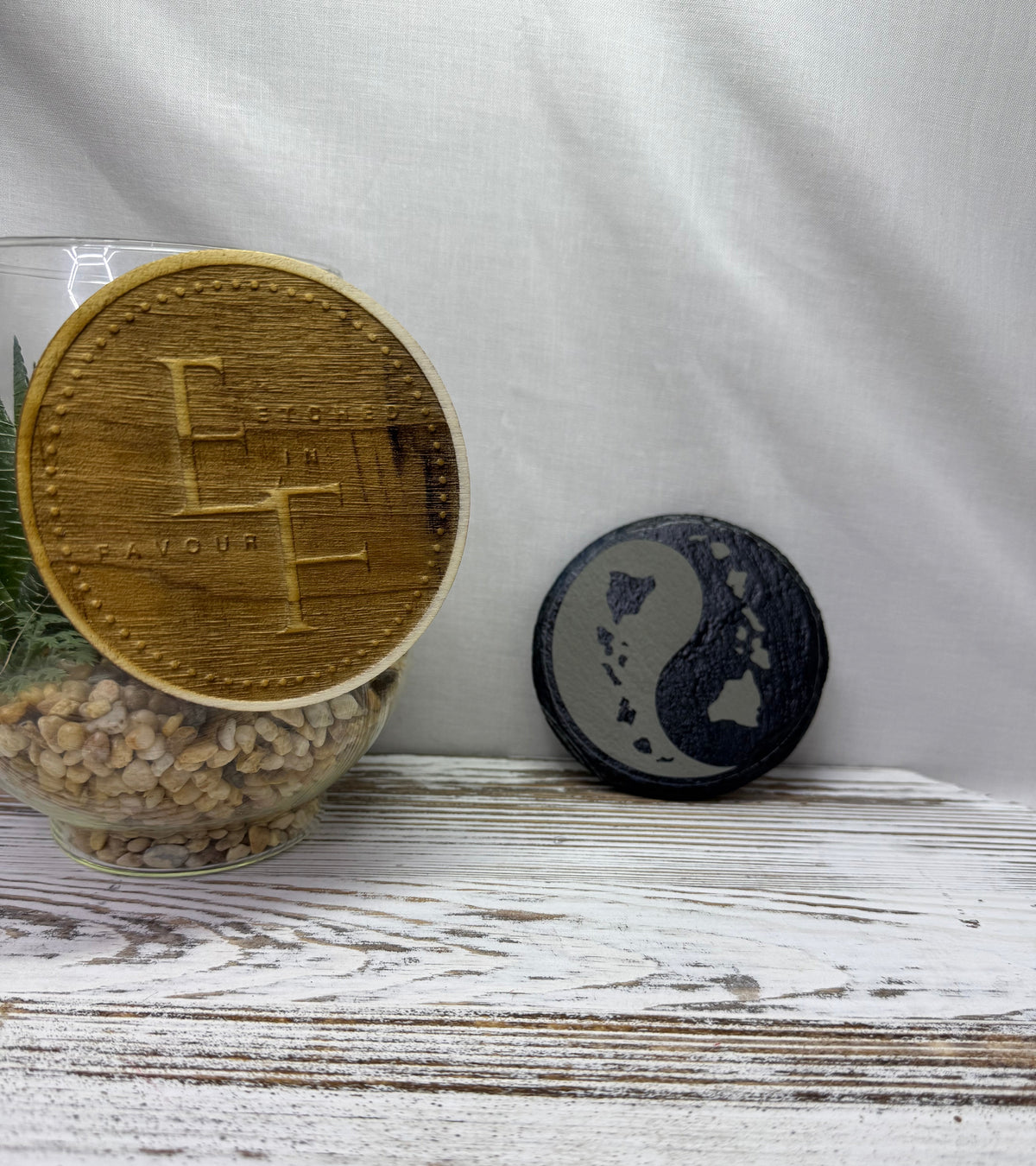 Hawaii Ying Yang Laser Engraved Slate Coaster