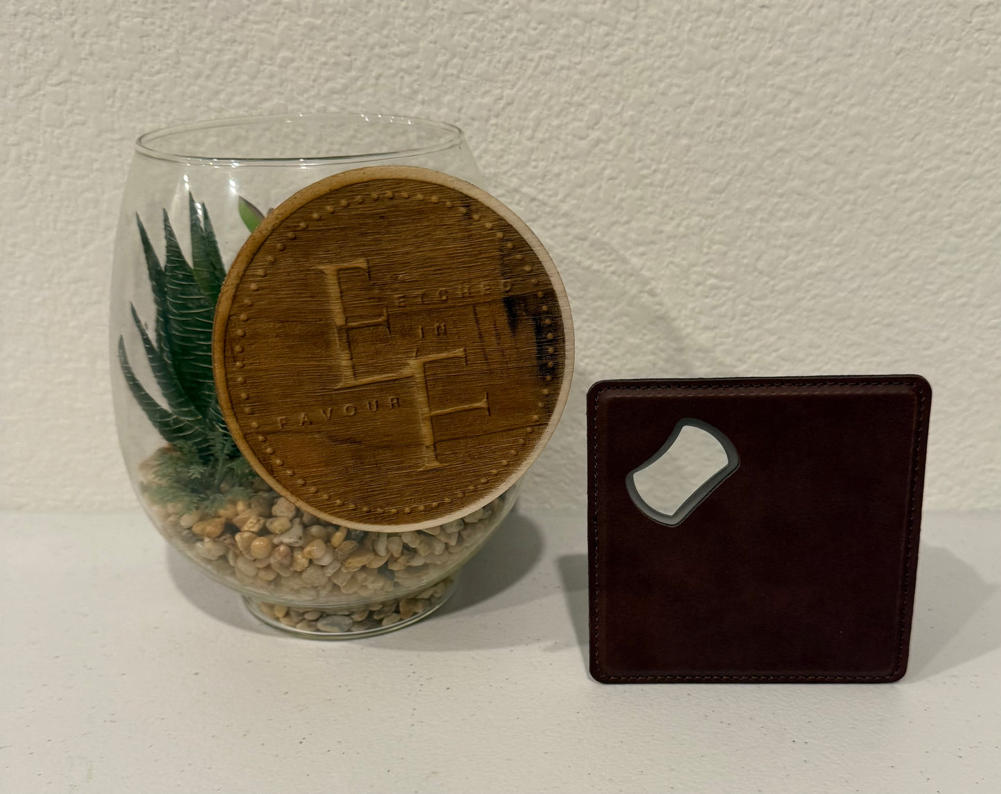 Custom Dark Brown Leatherette Coaster/Bottle Opener
