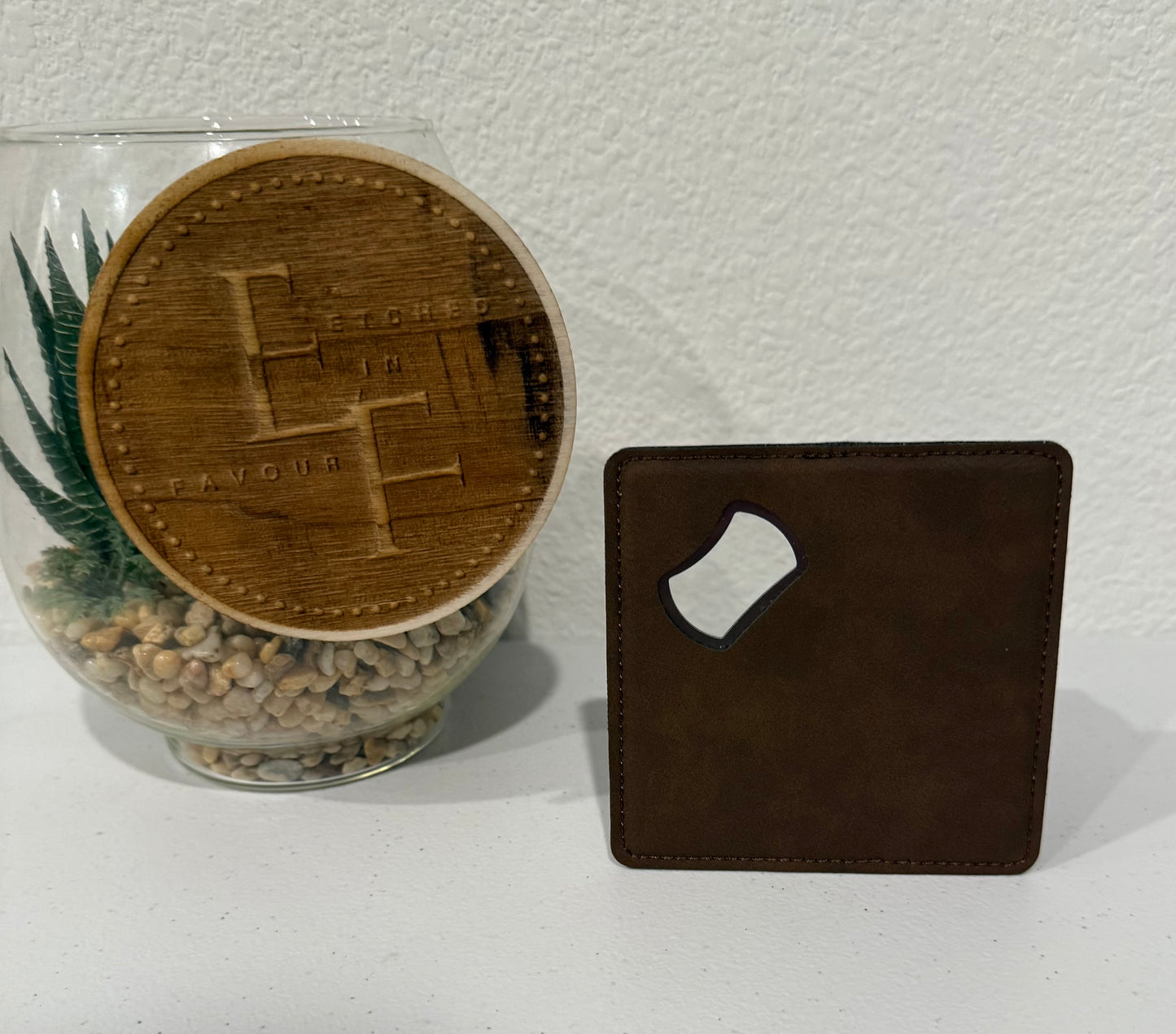 Custom Brown Leatherette Coaster/Bottle Opener