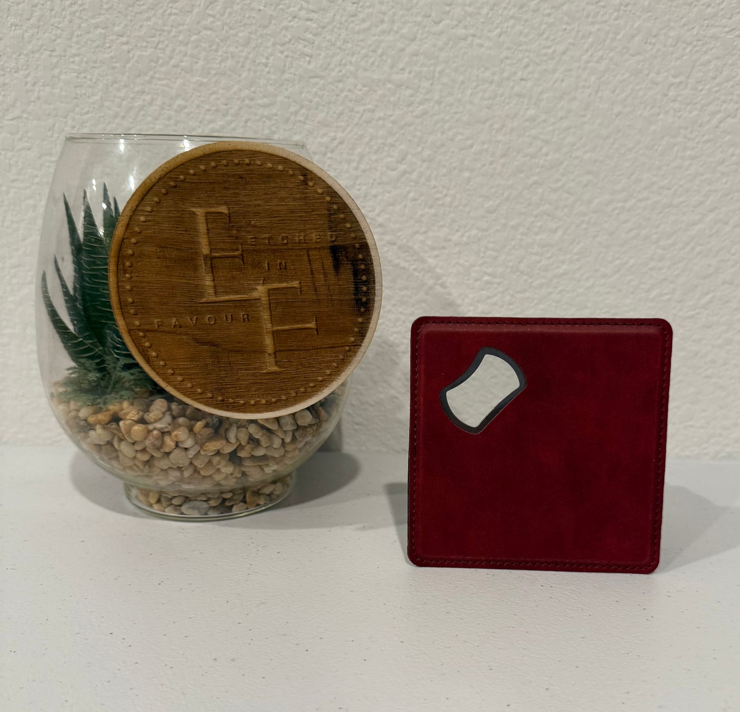 Custom Rustic Leatherette Coaster/Bottle Opener