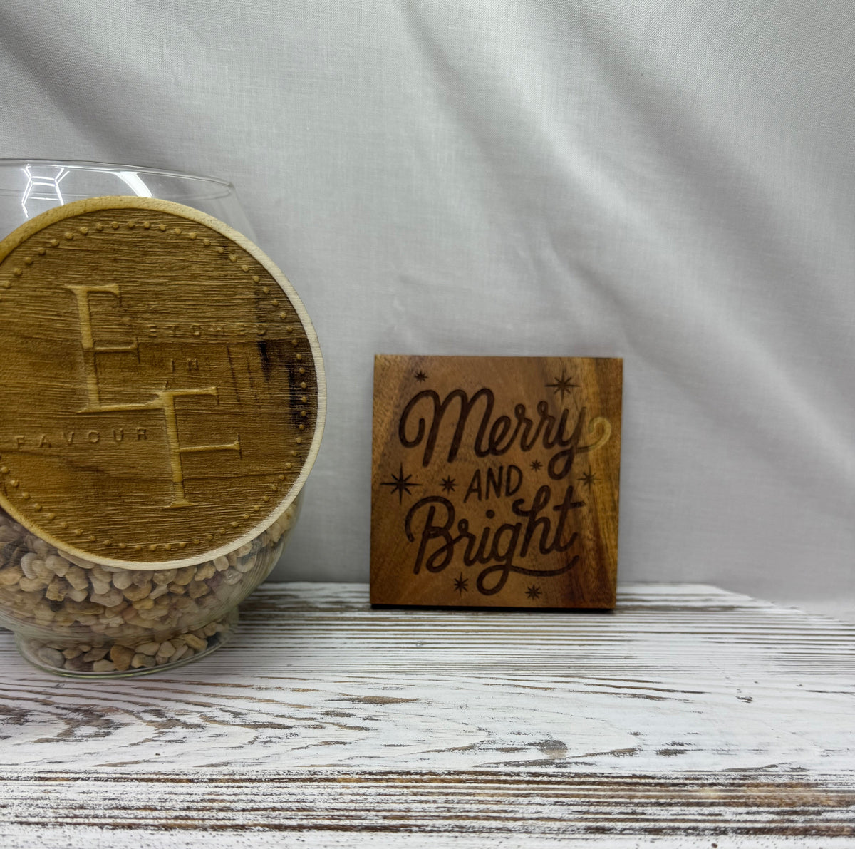 Merry and Bright Acacia Coaster