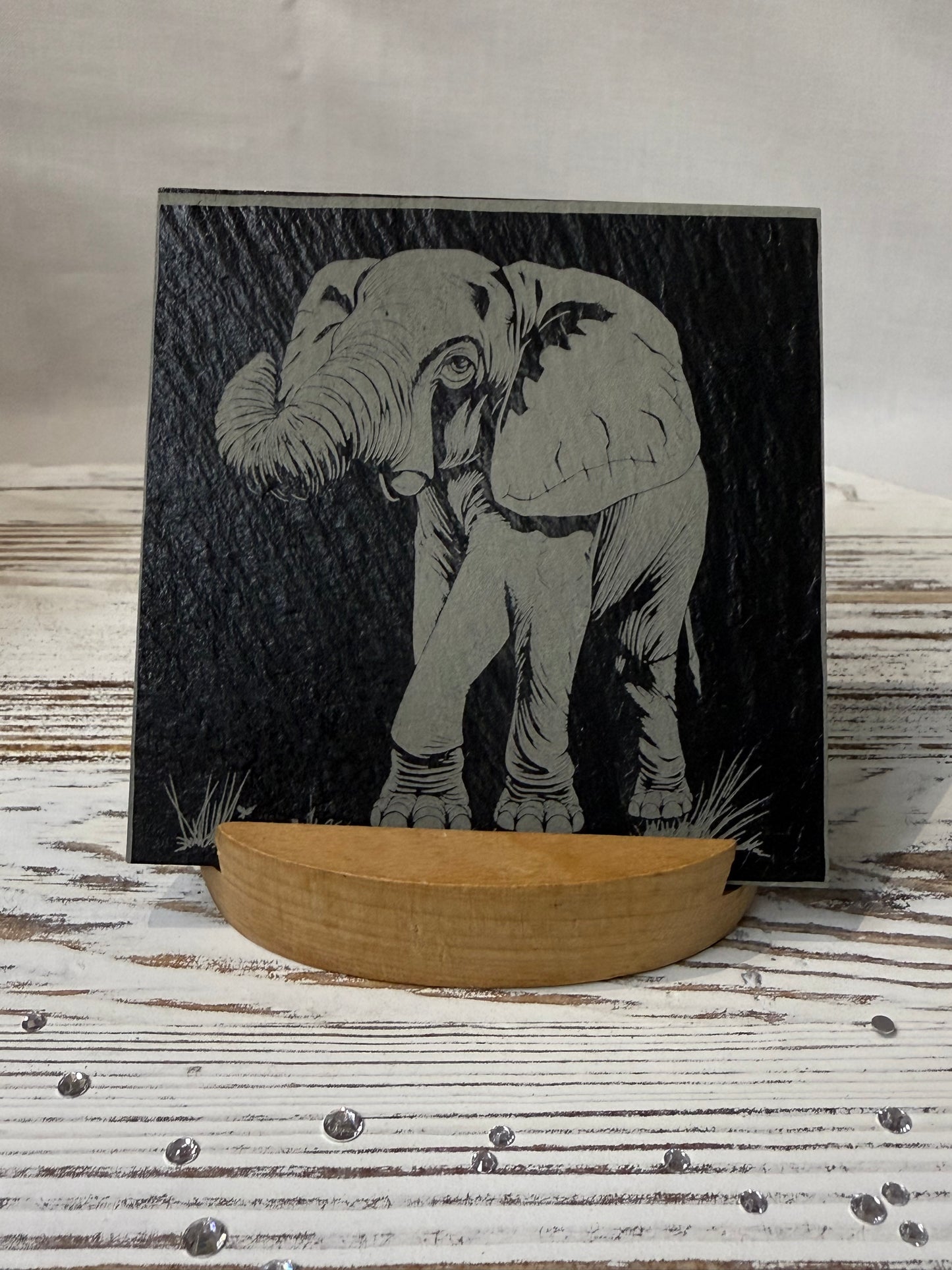 Elephant Laser Engraved Slate Coaster