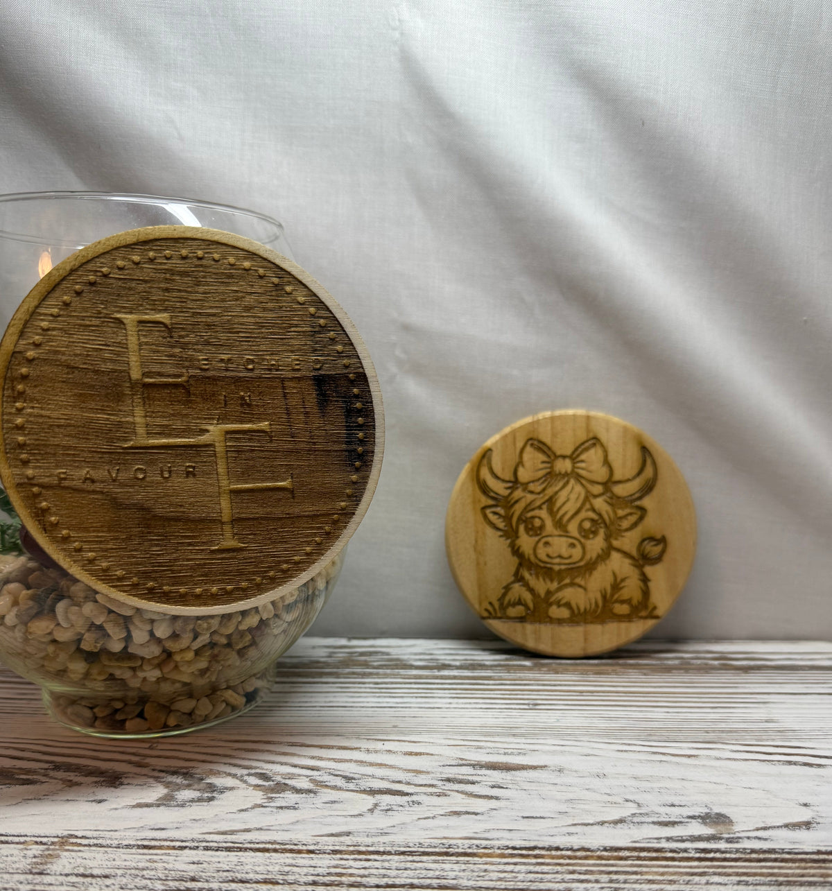 Highland Cow with Bow Laser Engraved Wood Coaster