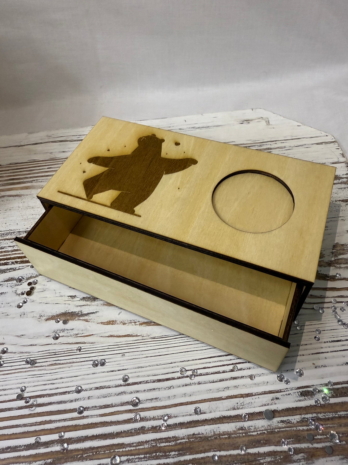 Bear Laser Engraved Wooden Box (Tea Light Holder)