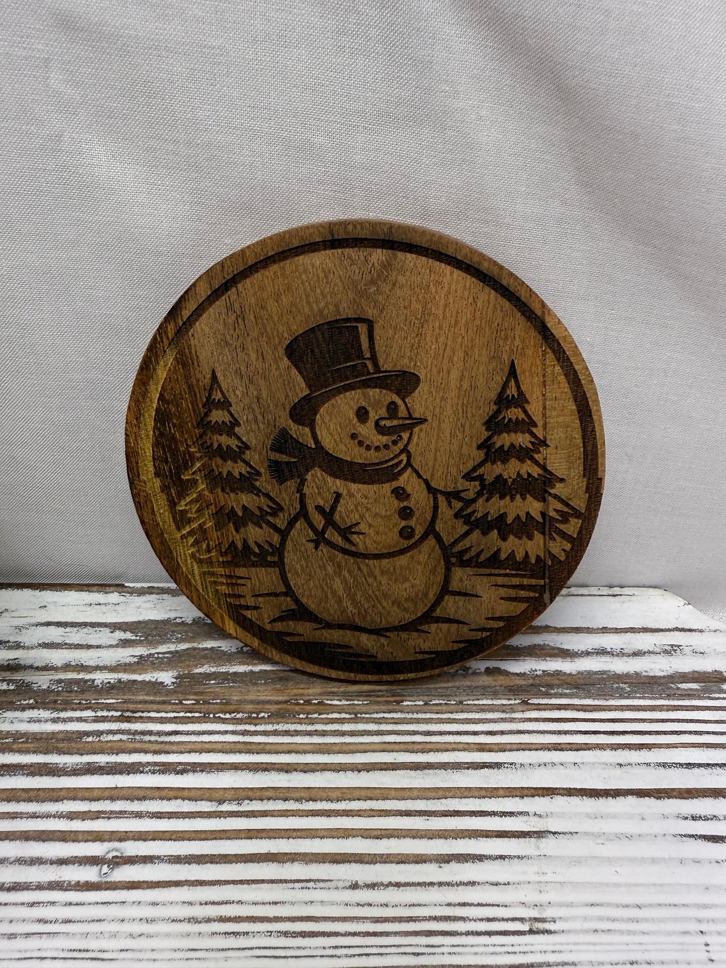Snowman and Trees Acacia Coaster