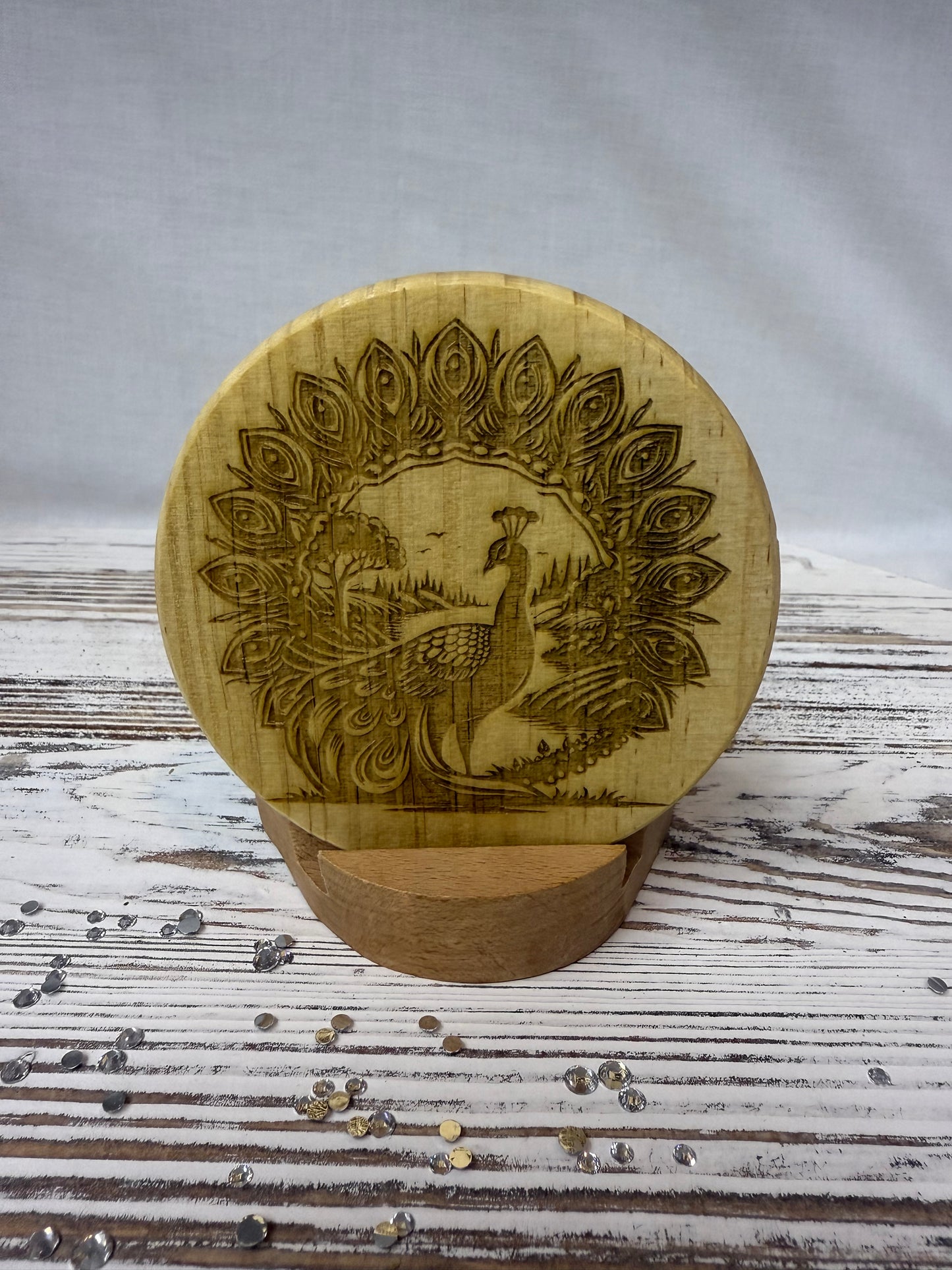 Peacock Laser Engraved Wood Coaster