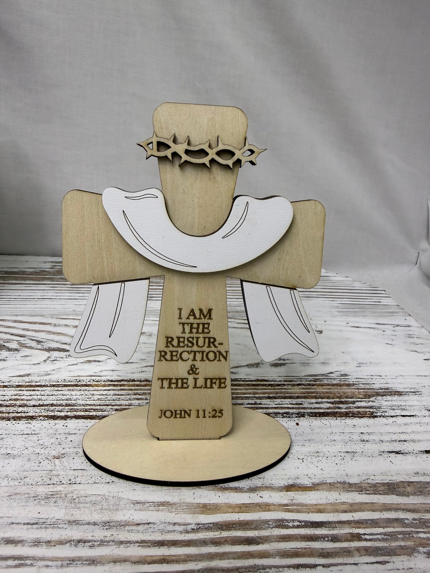 Resurrection Cross Wooden Display – John 11:25