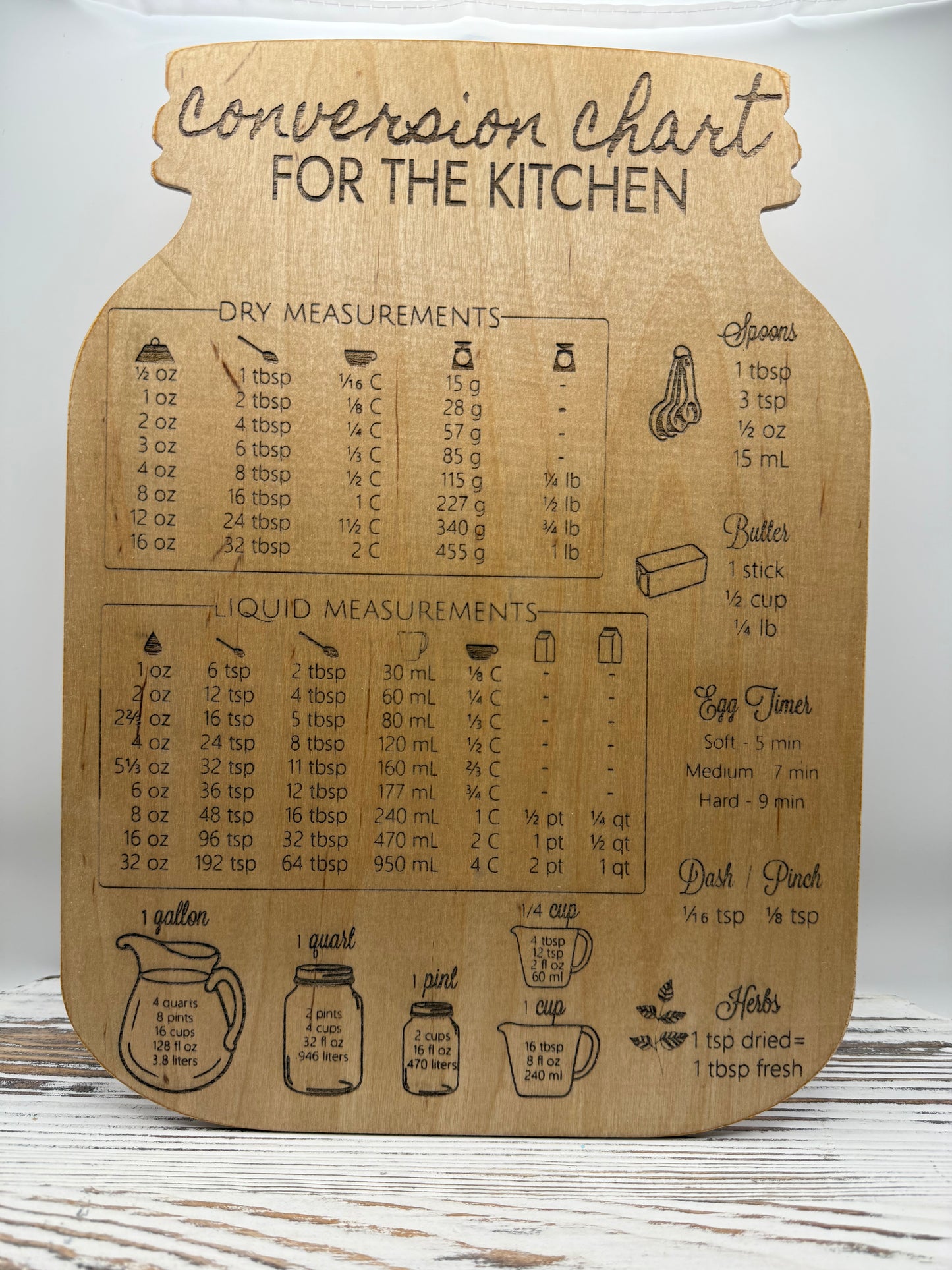 Laser Engraved Kitchen Conversion Chart
