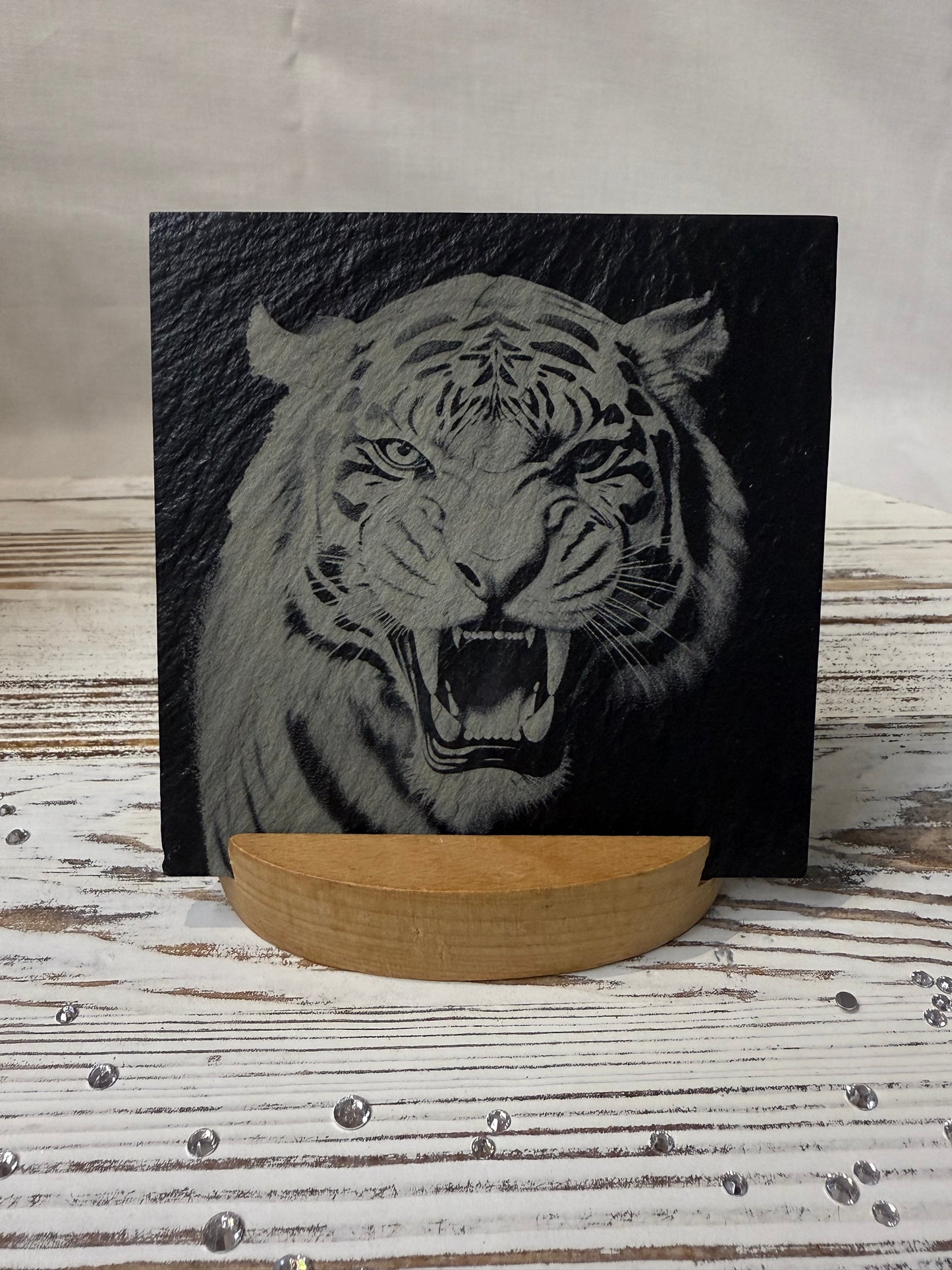 Roaring Tiger Laser Engraved Slate Coaster
