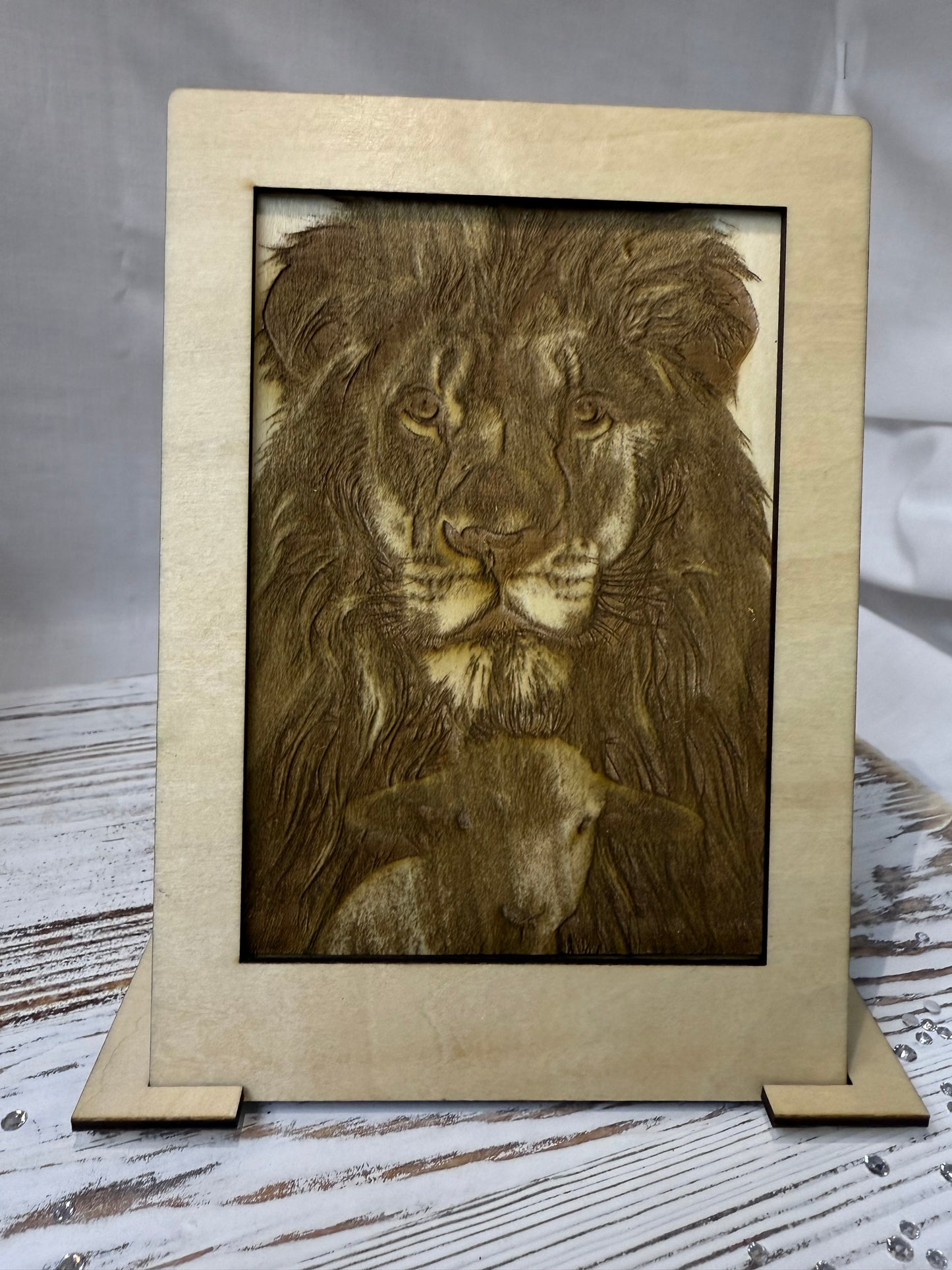 Lion and the Lamb Laser Engraved Wood Art