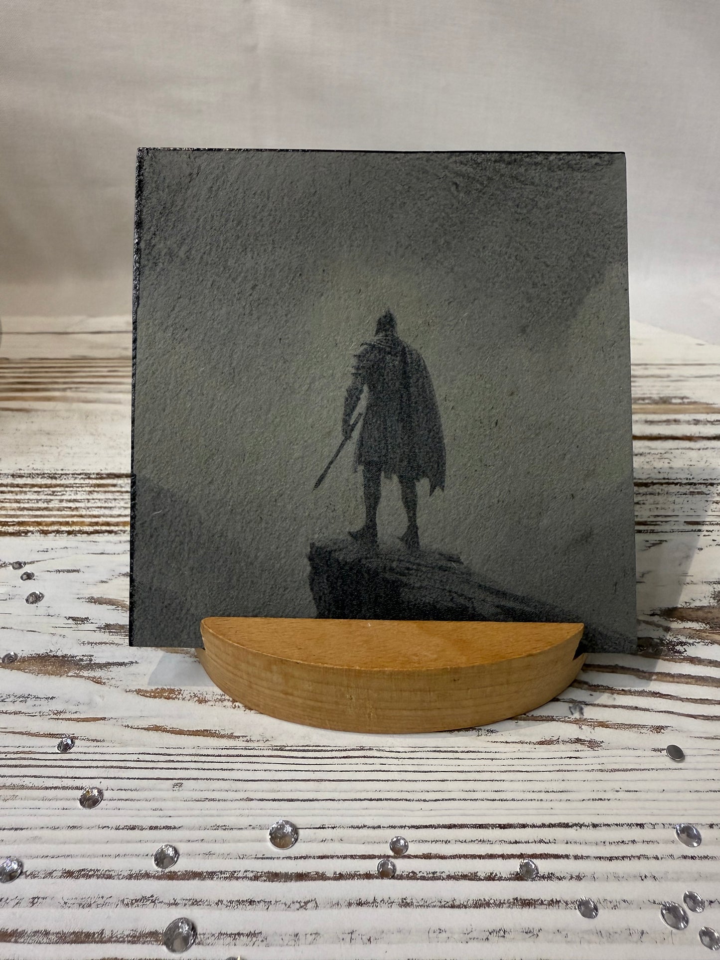 Knight in the Clouds Laser Engraved Slate Coaster