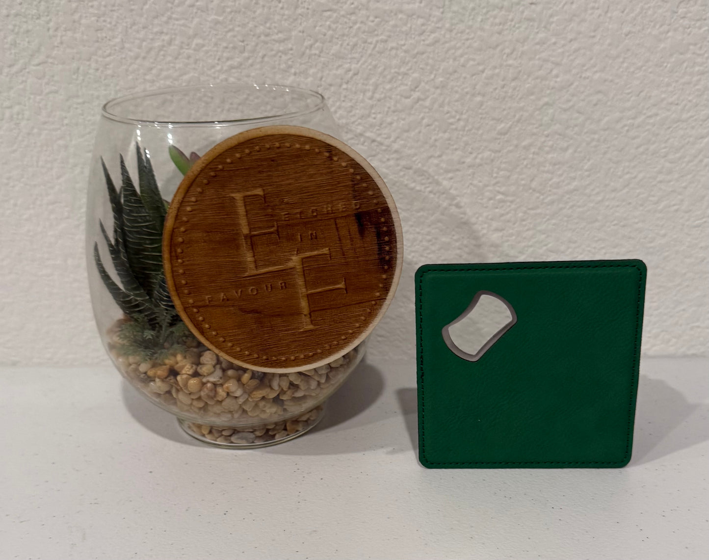 Custom Green Leatherette Coaster/Bottle Opener
