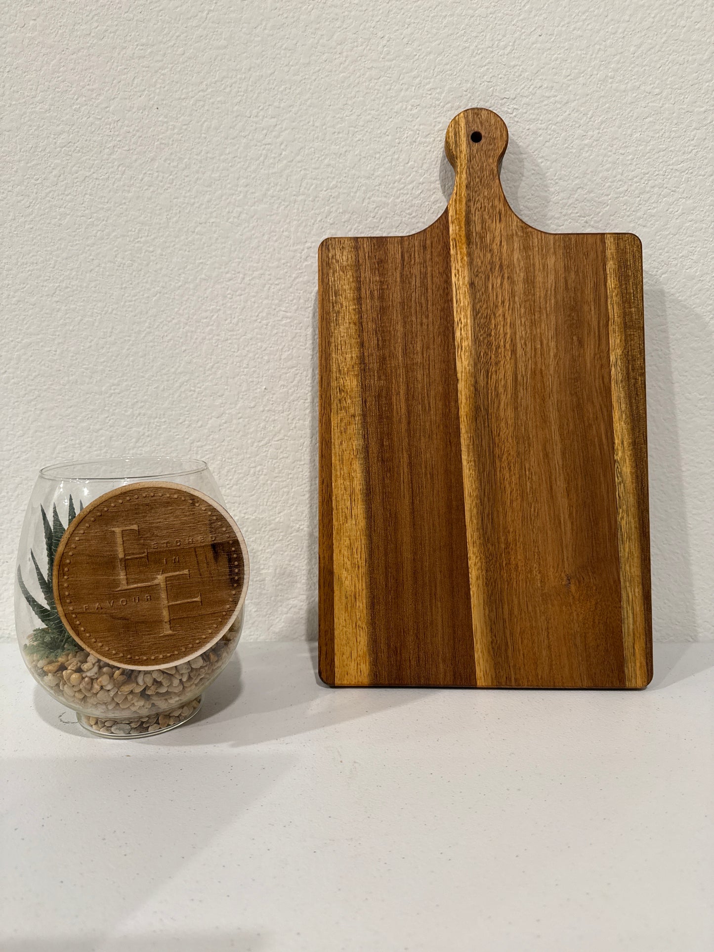 Custom Acacia Cutting Board with Handle - Large
