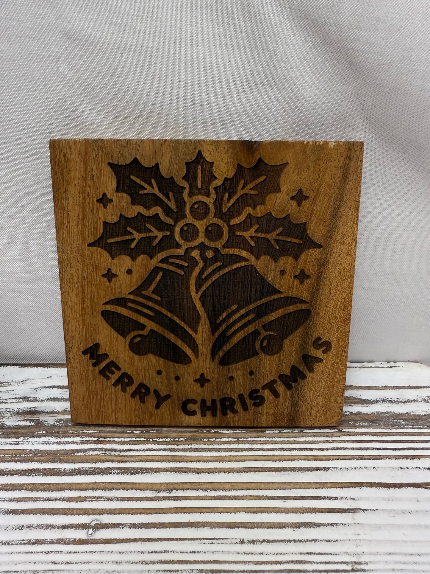 Merry Christmas Bells Acacia Coaster
