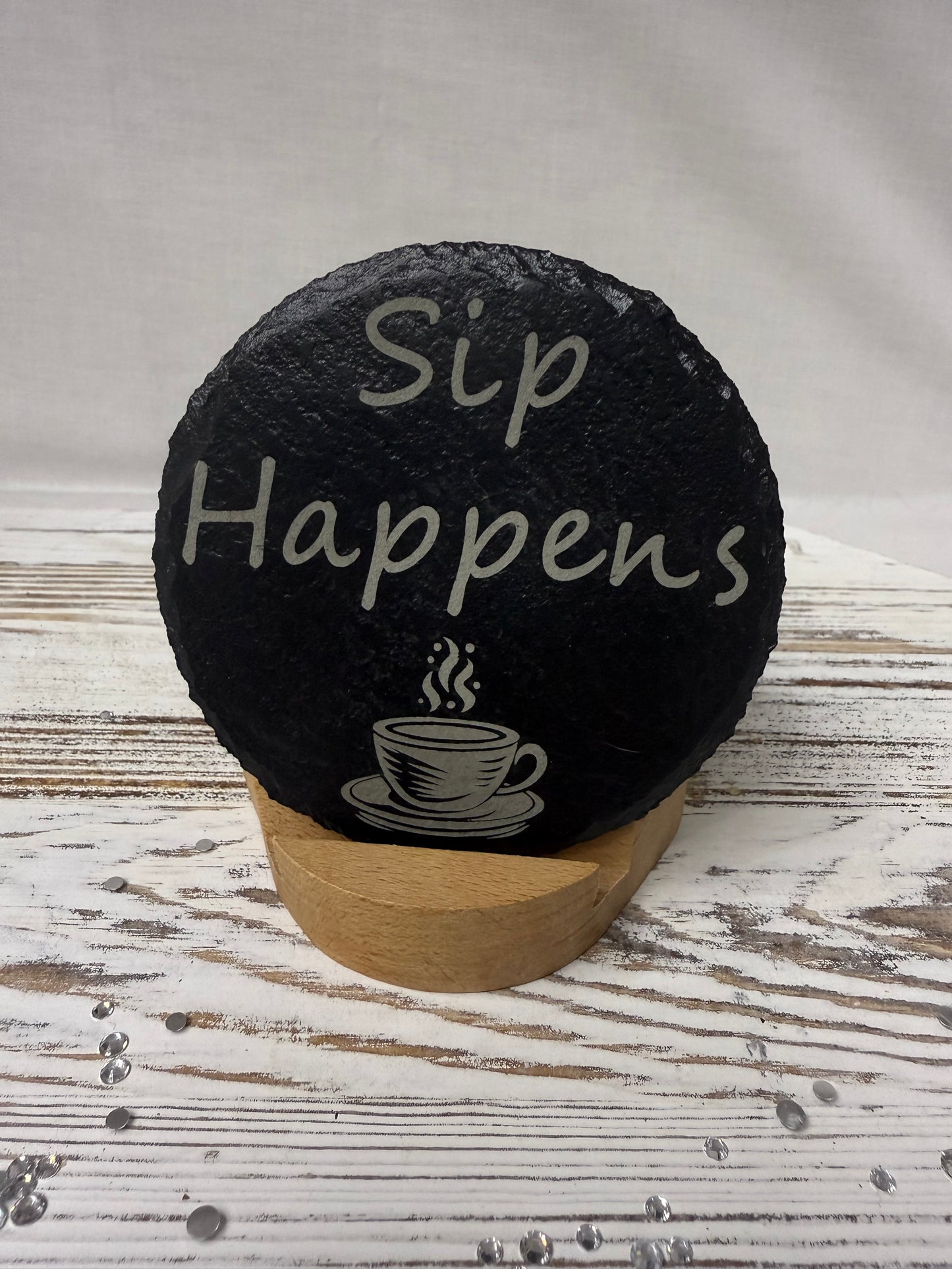 Sip Happens Laser Engraved Slate Coaster