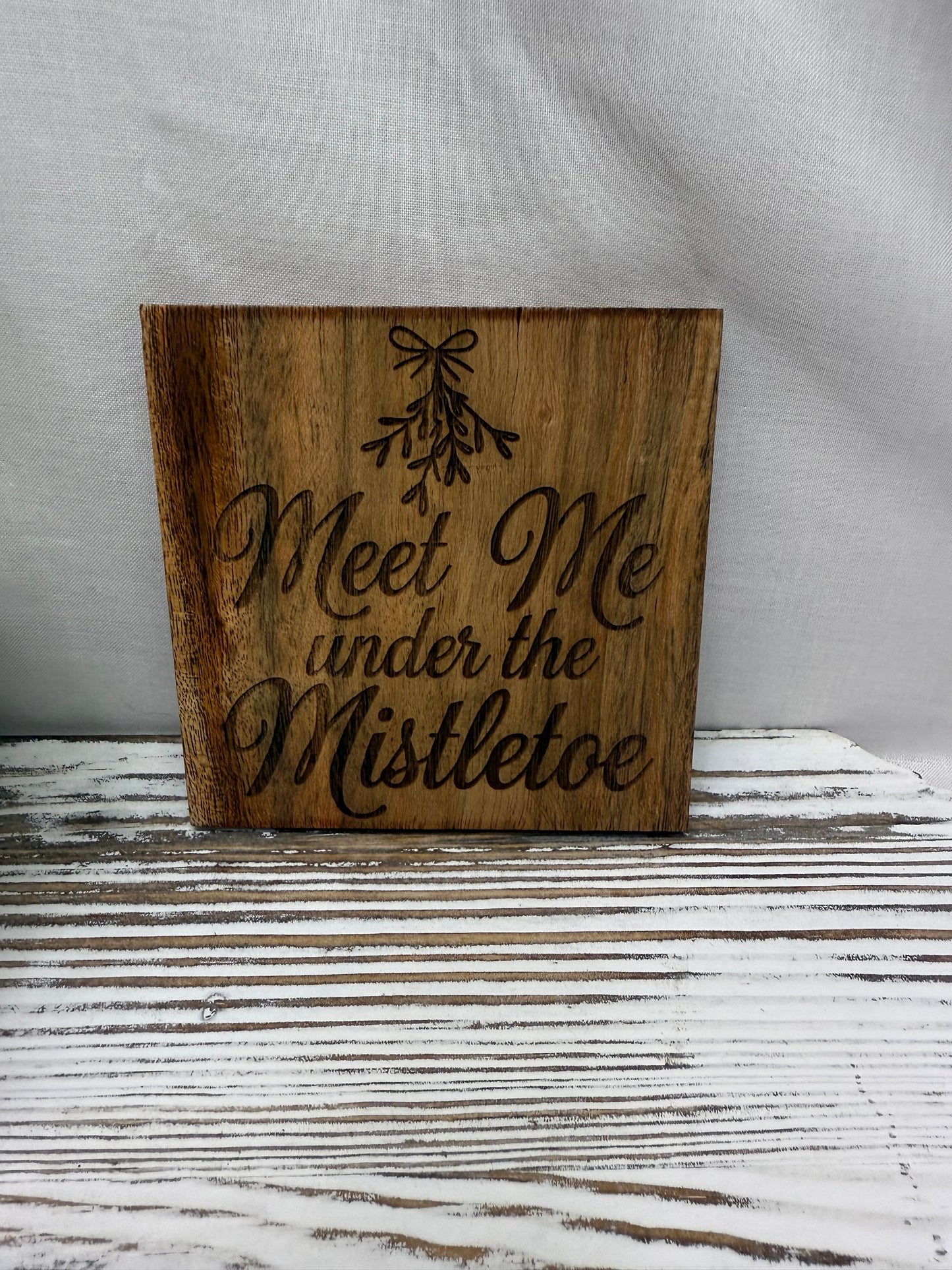 Meet Me Under the Mistletoe Acacia Coaster