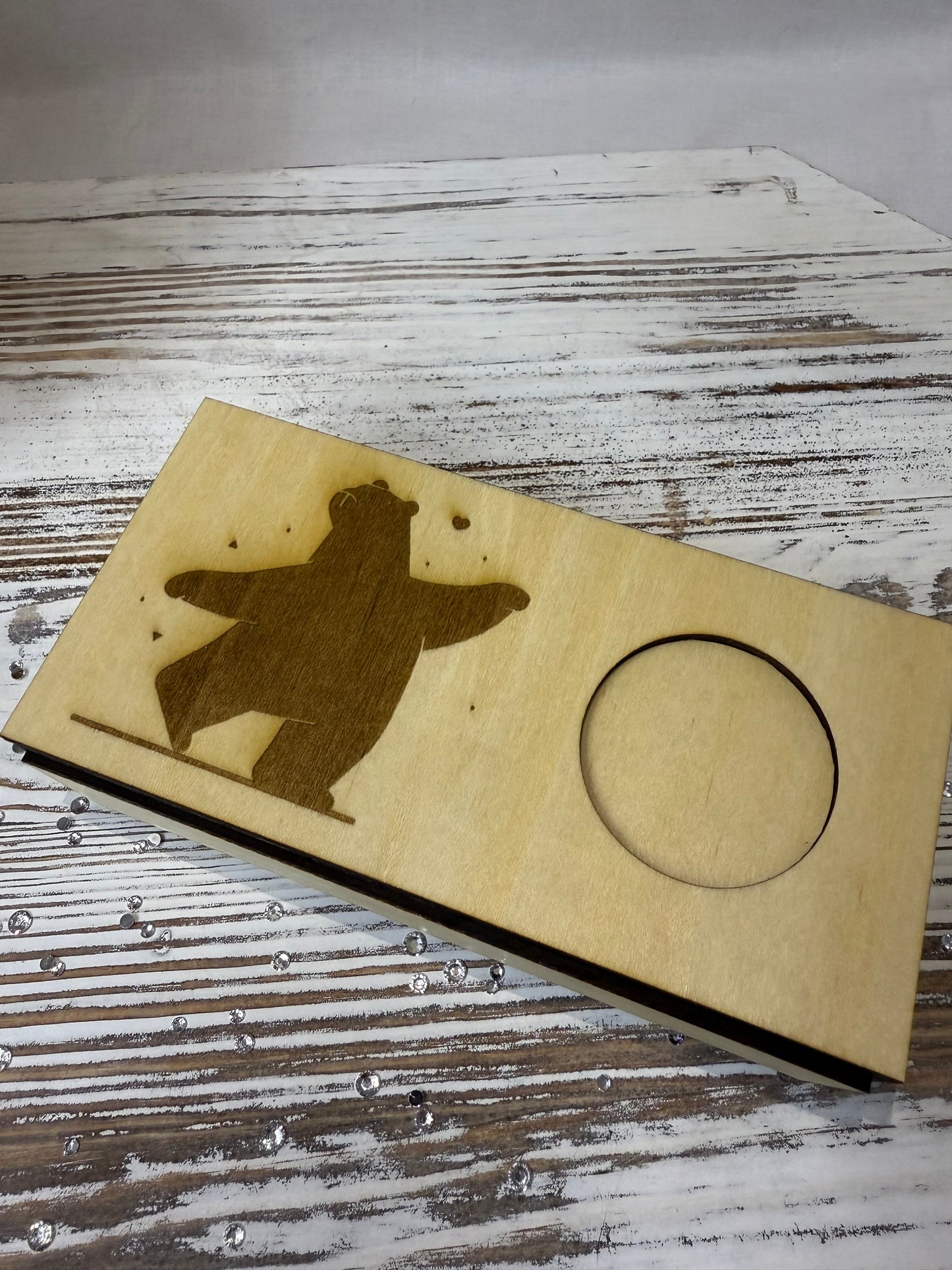 Bear Laser Engraved Wooden Box (Tea Light Holder)