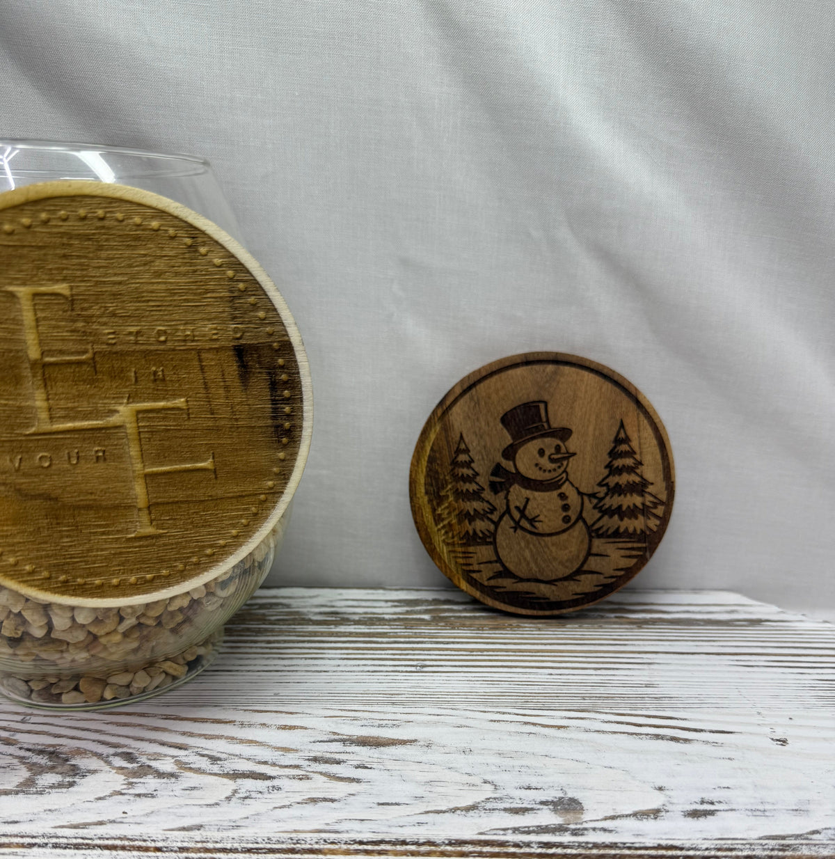 Snowman and Trees Acacia Coaster