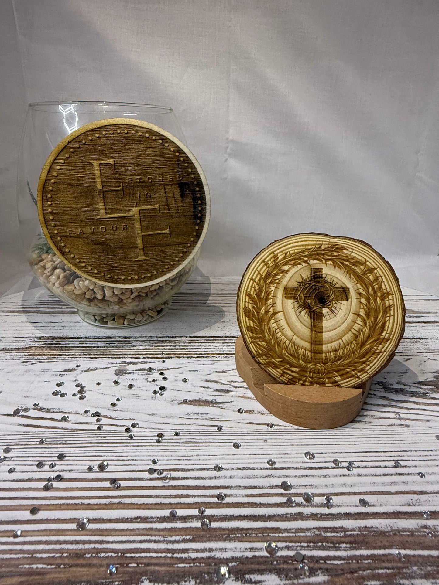 Crown of Thorns Cross – Laser Engraved Natural Wood Decor