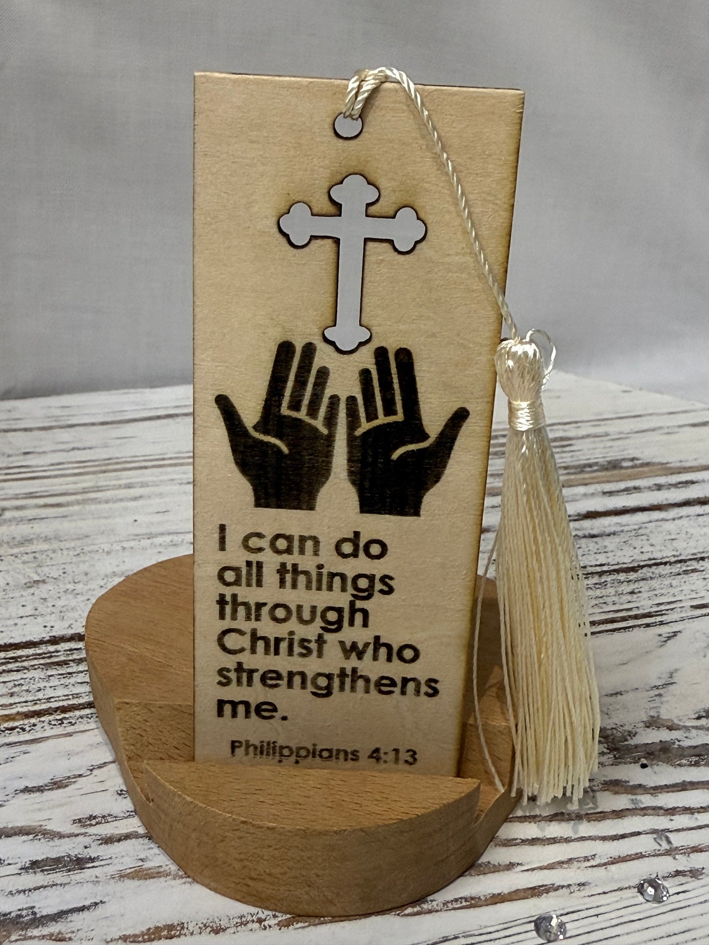 Philippians 4:13 - Laser Engraved Wood Bookmark