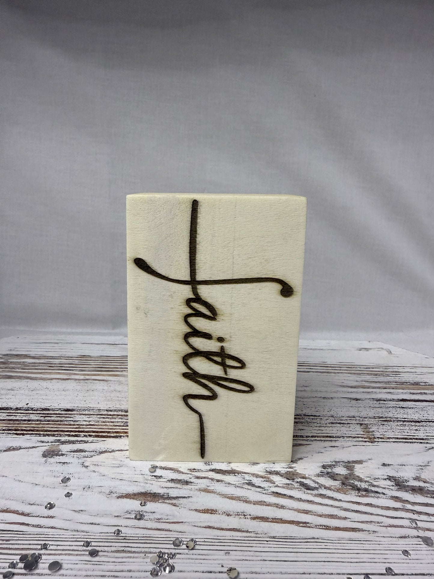 Laser Engraved “Faith” Wood Block Sign