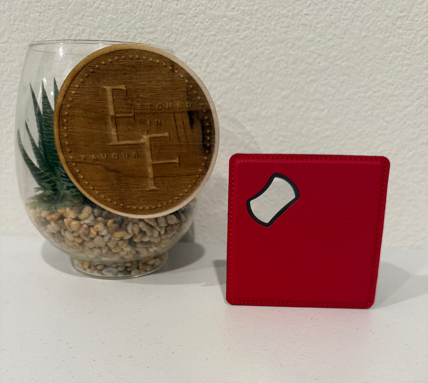 Custom Red Leatherette Coaster/Bottle Opener