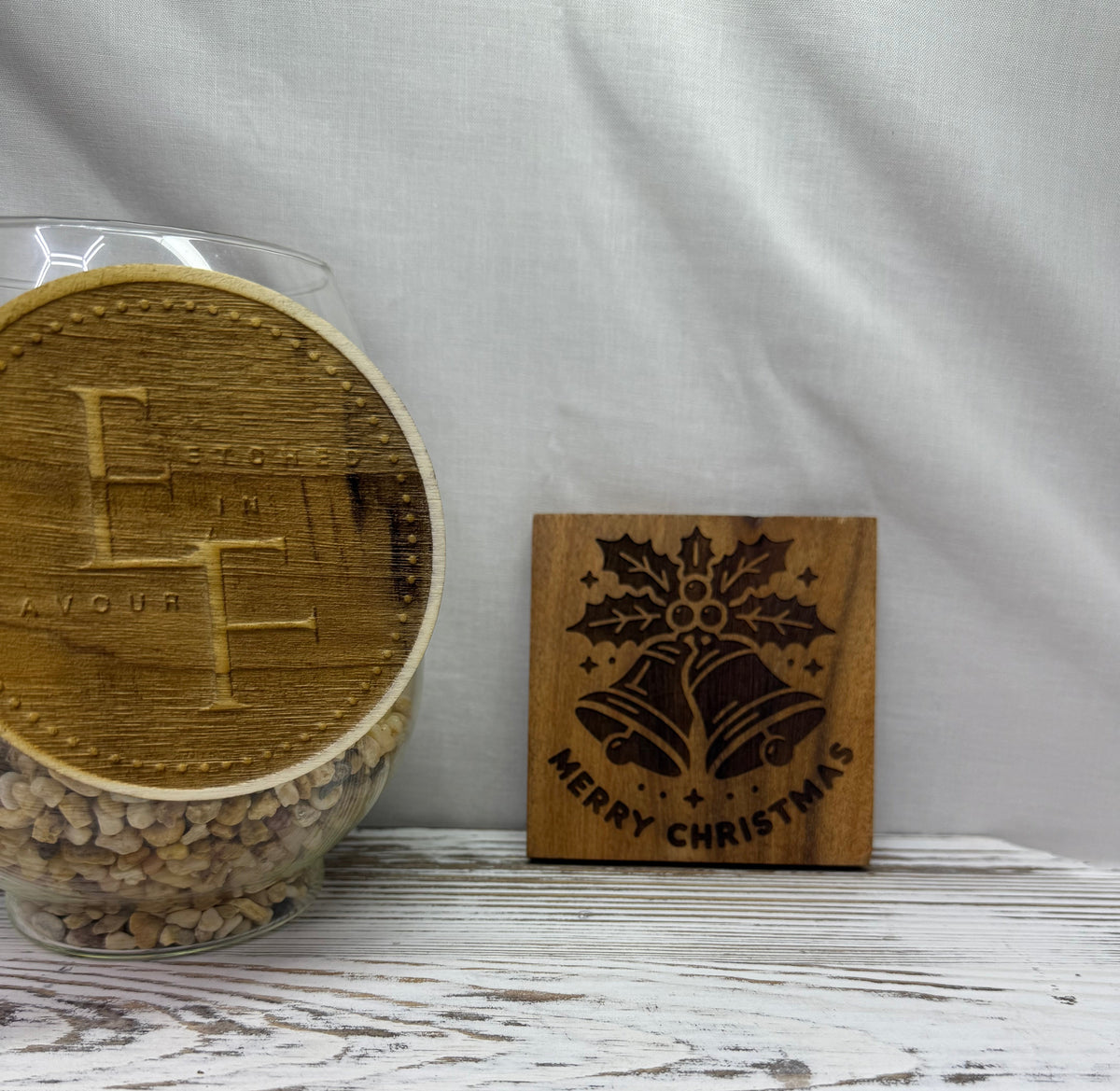 Merry Christmas Bells Acacia Coaster