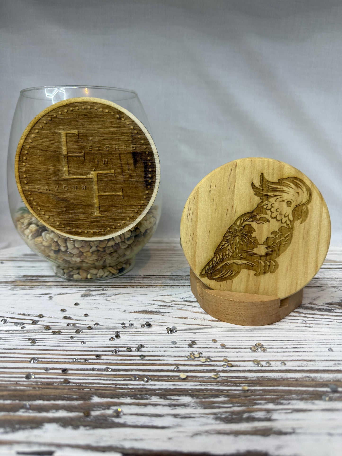 Cockatoo Laser Engraved Wood Coaster