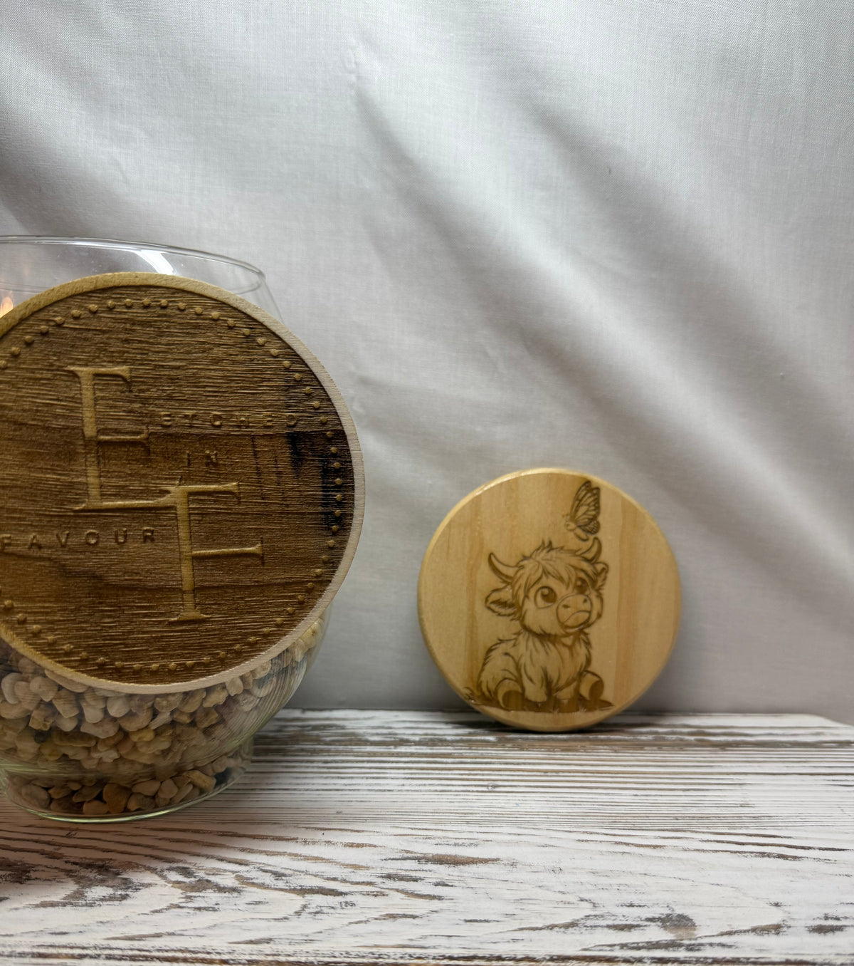Highland Cow with Butterfly Laser Engraved Wood Coaster