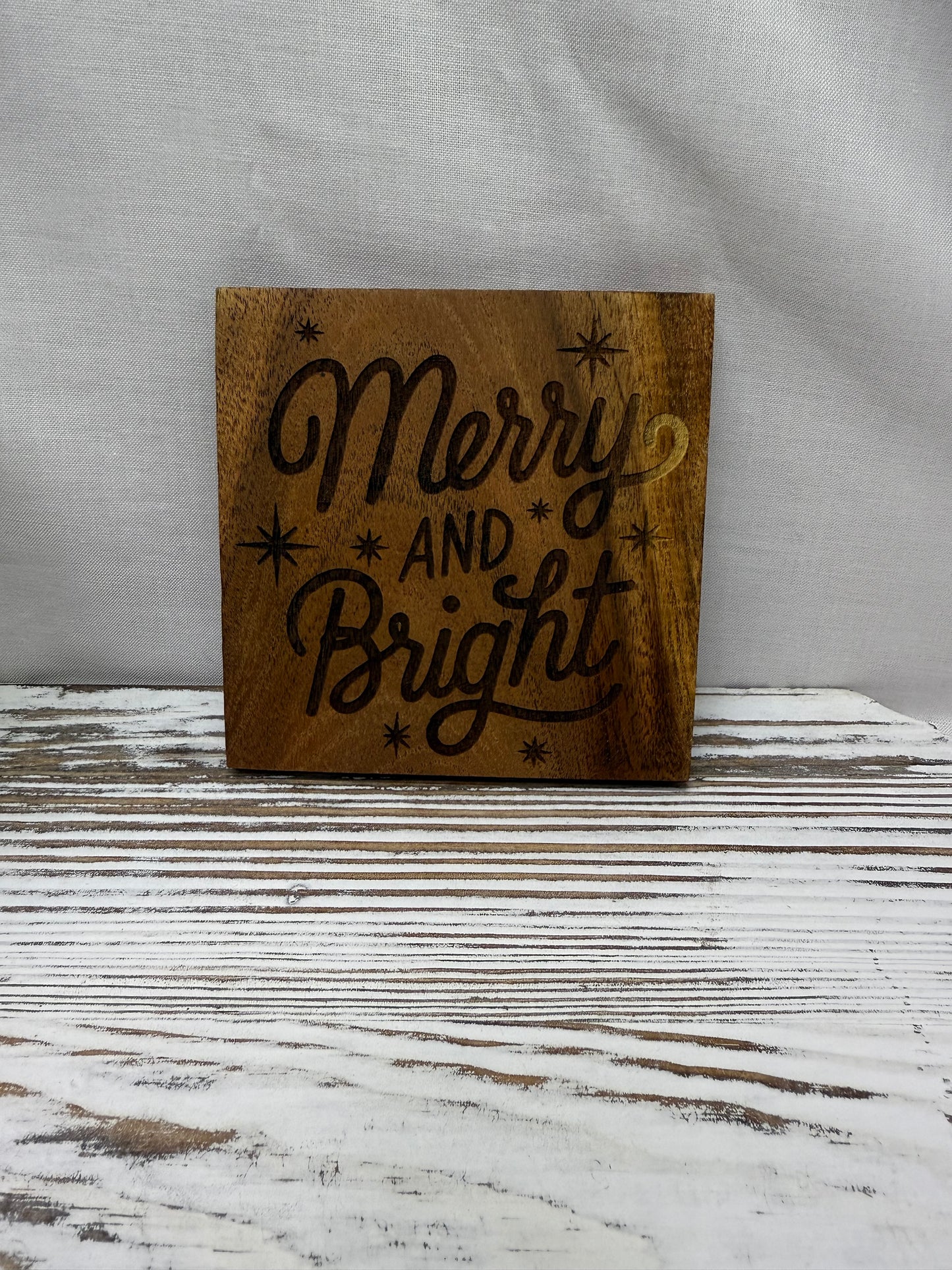 Merry and Bright Acacia Coaster