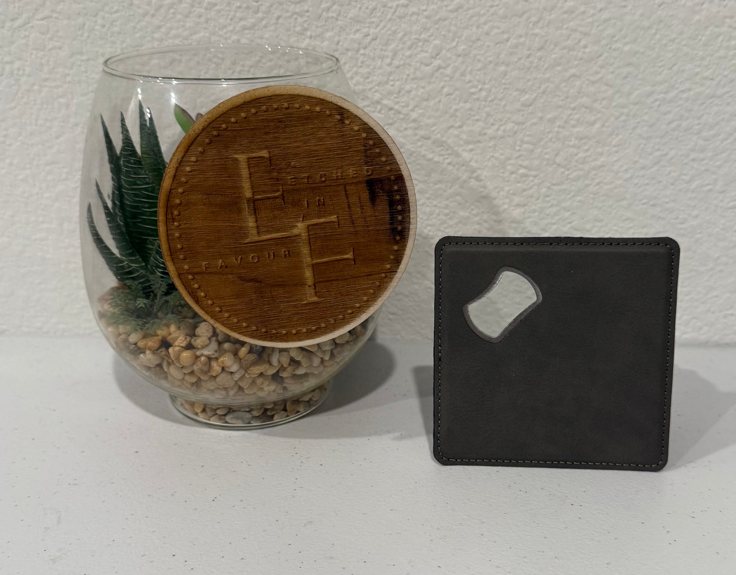Custom Gray Leatherette Coaster/Bottle Opener