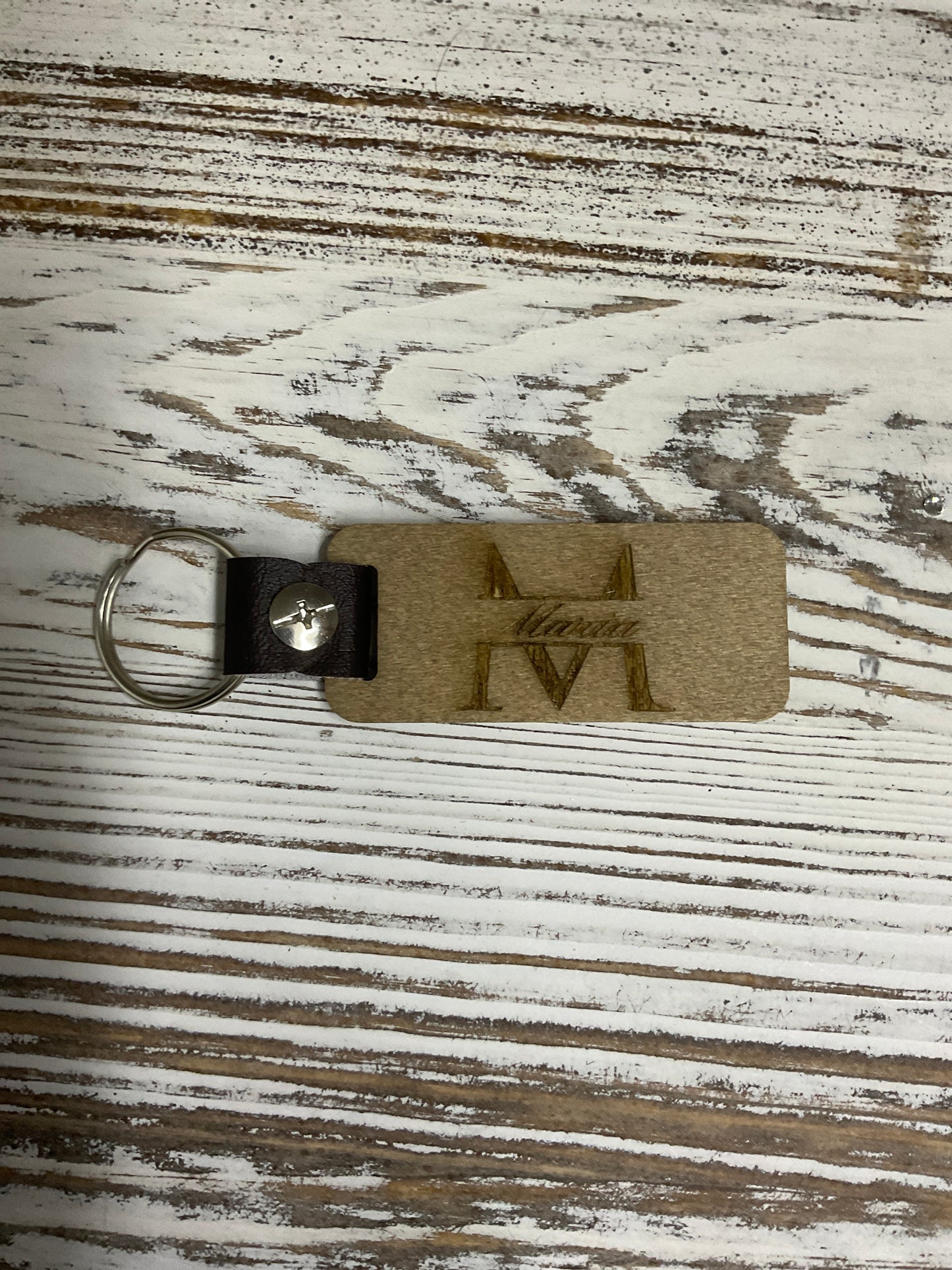 Laser Engraved Wood Keychains - Leather Accent
