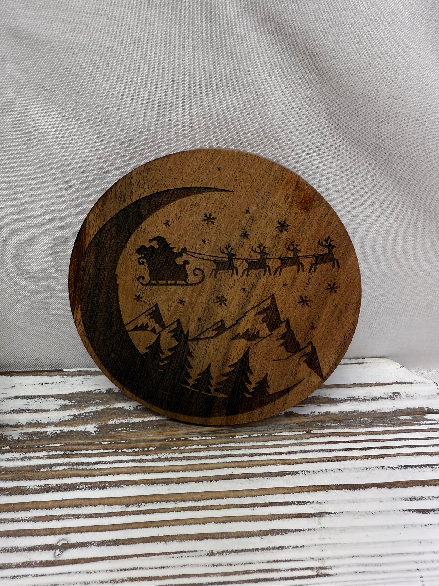 Santa and Snow-Capped Mountains Acacia Coaster