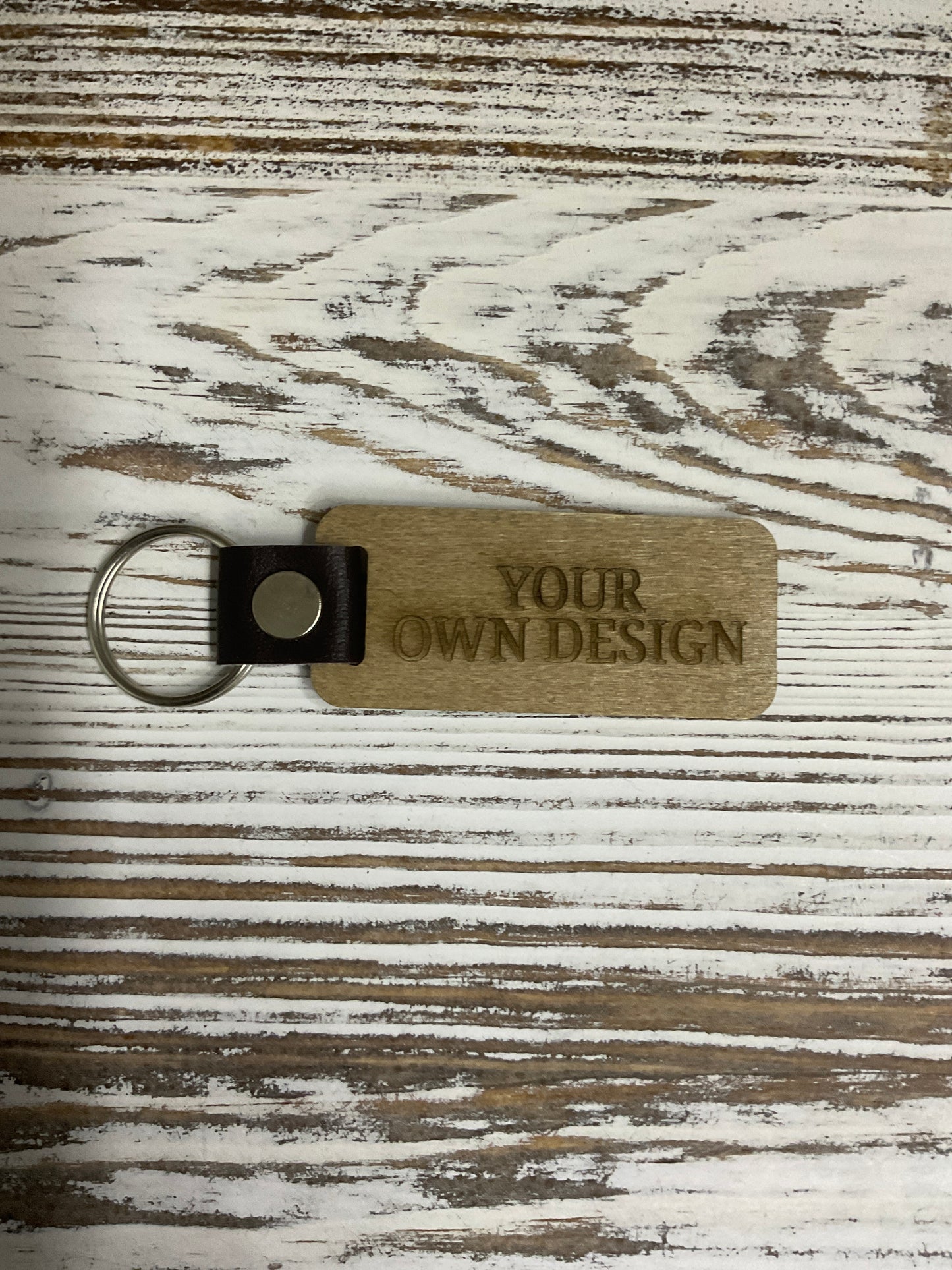 Laser Engraved Wood Keychains - Leather Accent