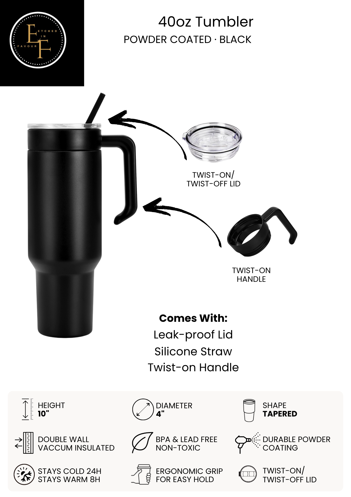 Black 40oz Tumbler - Custom Laser Engraved