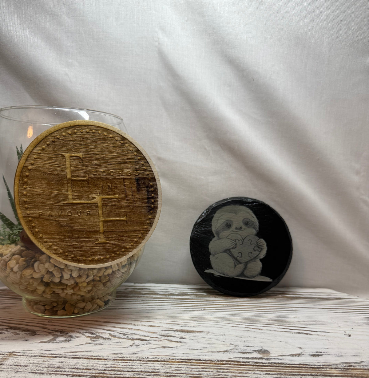 Sloth with Heart Laser Engraved Slate Coaster