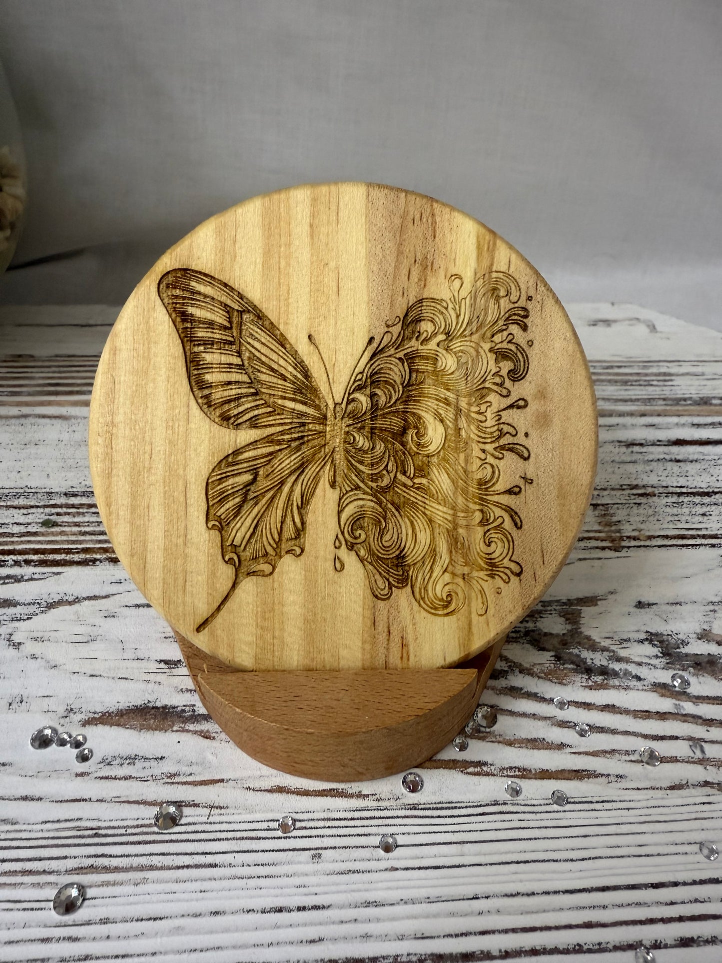 Elegant Butterfly Laser Engraved Wood Coaster
