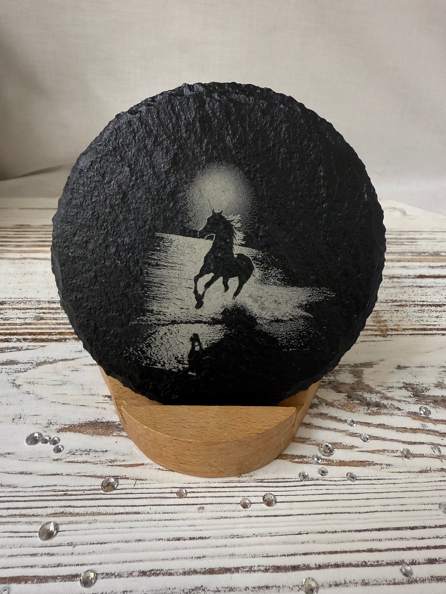 Moonlit Horse Laser Engraved Slate Coaster