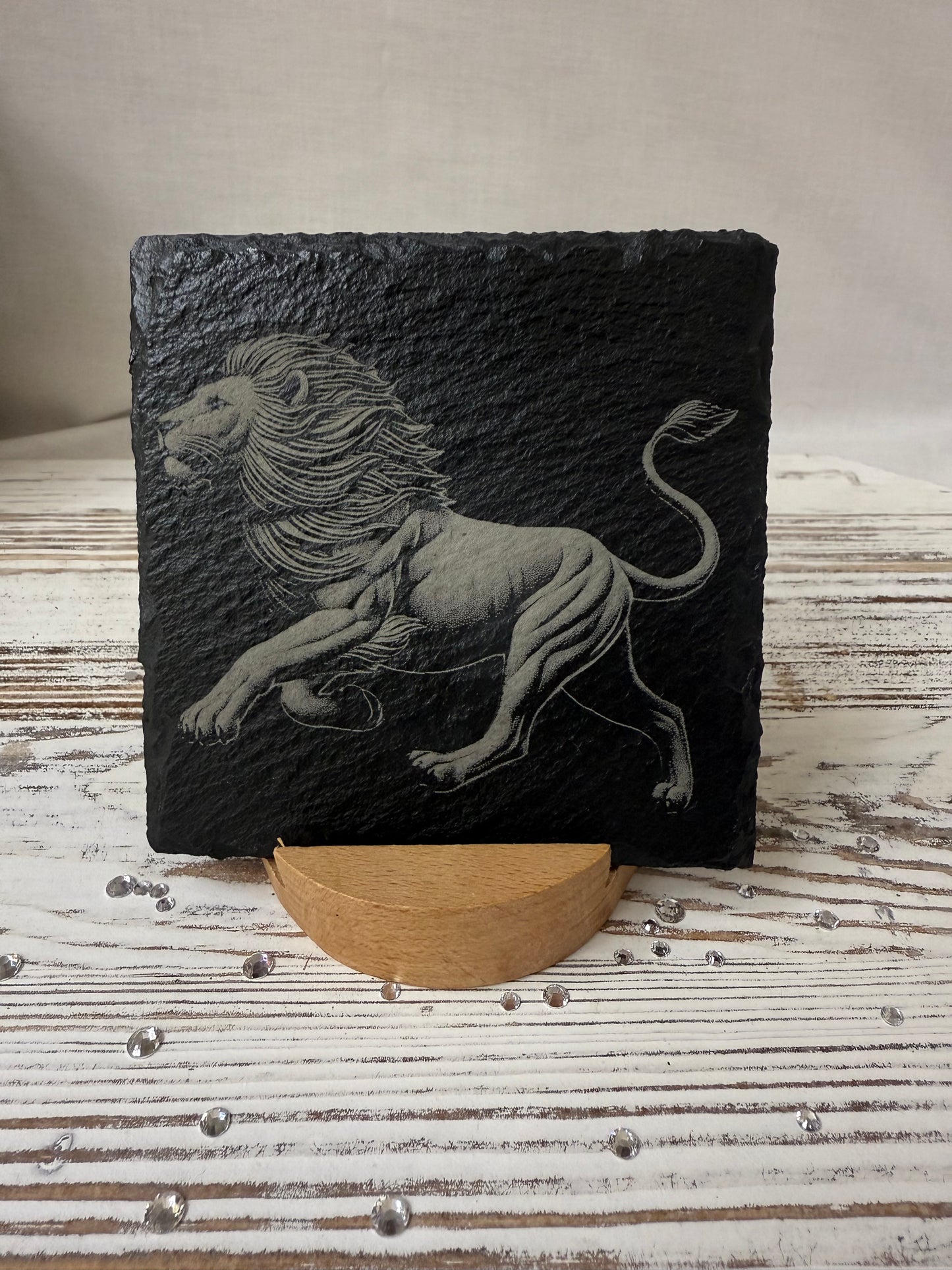 Regal Lion Laser Engraved Slate Coaster