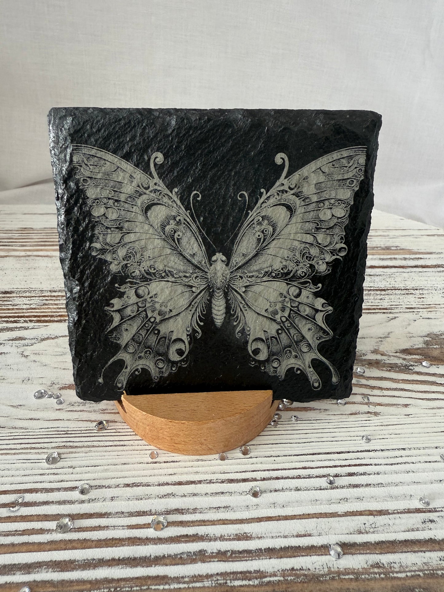Elegant Butterfly Laser Engraved Slate Coasster