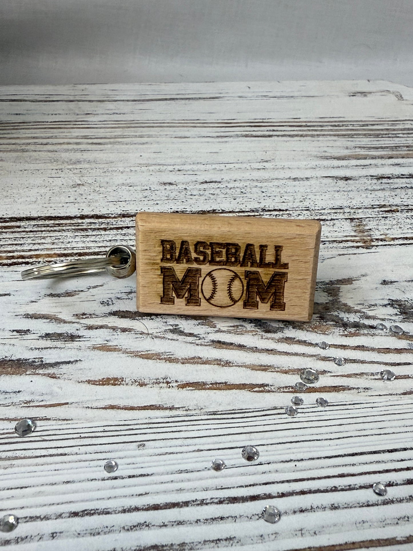Baseball Mom Laser Engraved Wooden Keychain