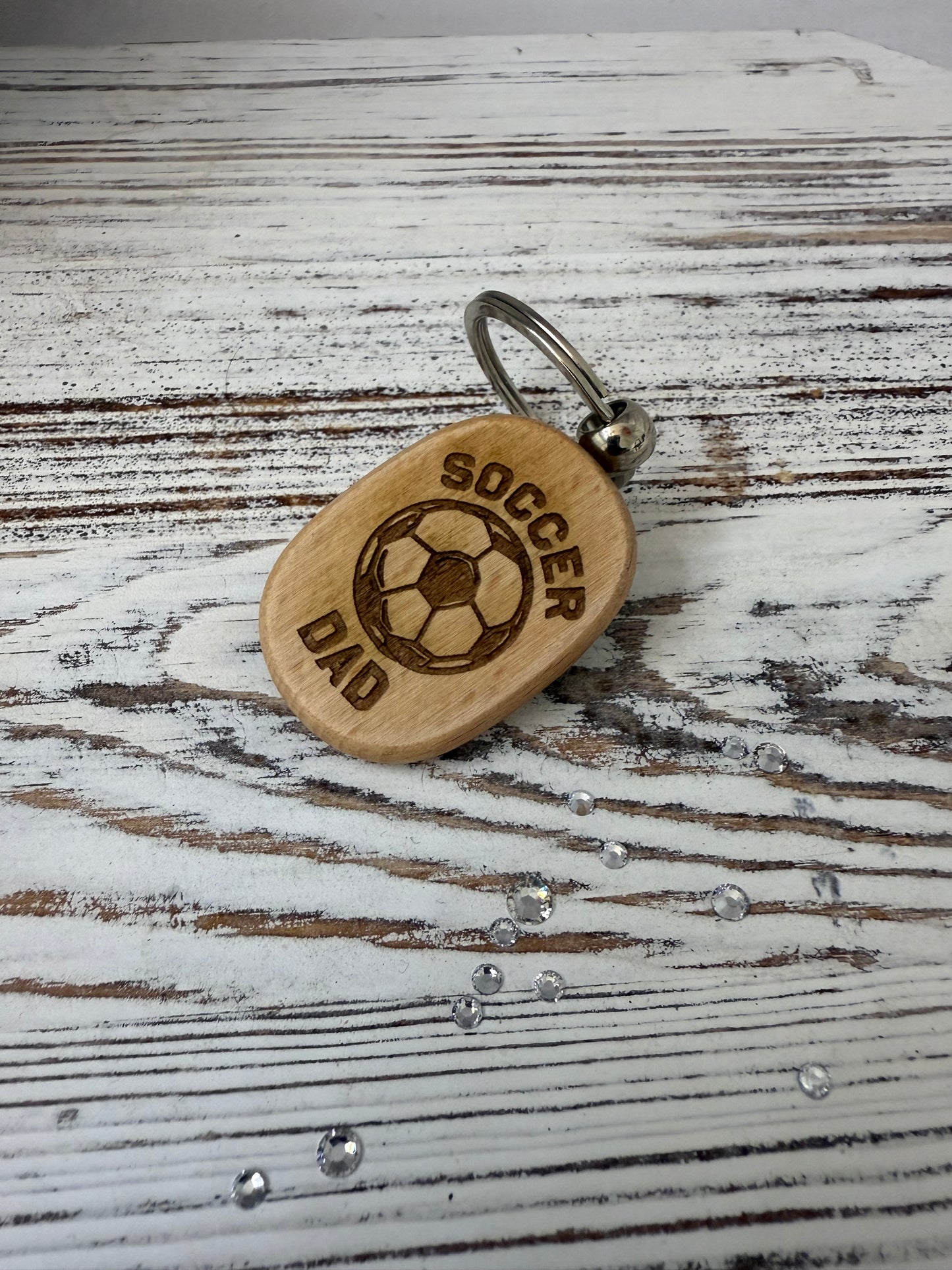 Soccer Dad Laser Engraved Wooden Keychain