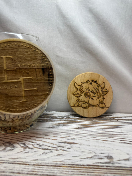 Highland Cow Peeking Laser Engraved Wood Coaster